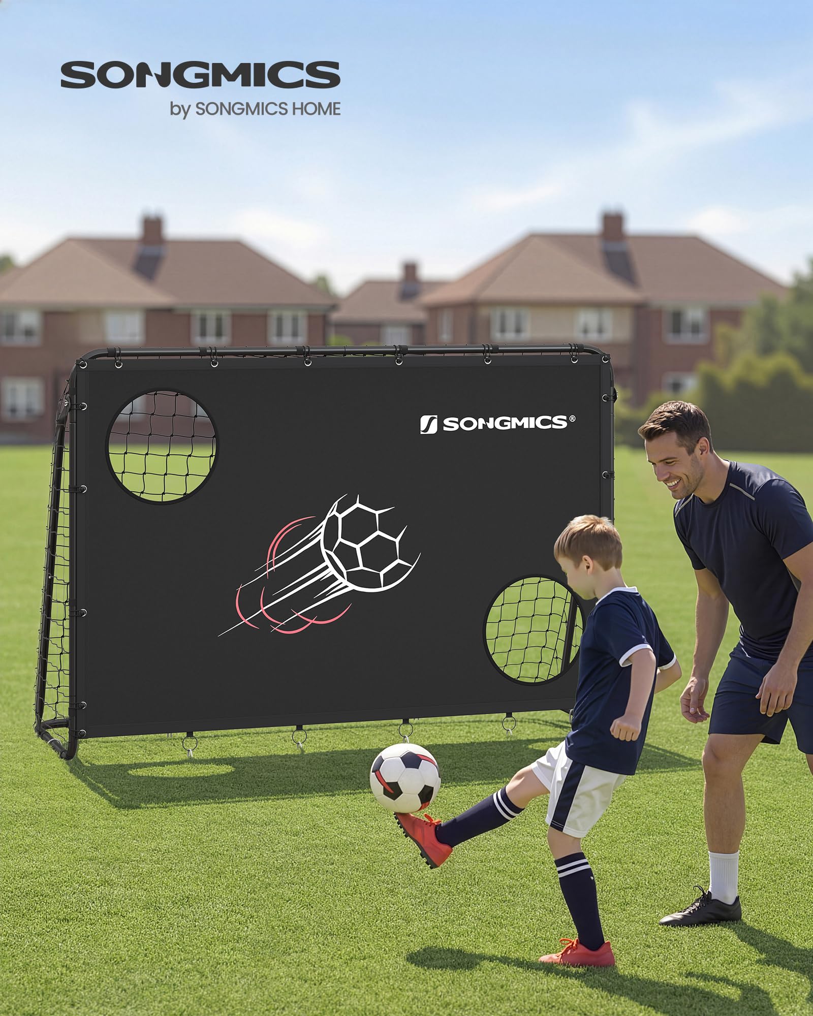 SONGMICS Fußballtor, mit Torwand, für alle Altersgruppen, Stahlrohre, PE-Netz, Outdoor, Garten, Strand