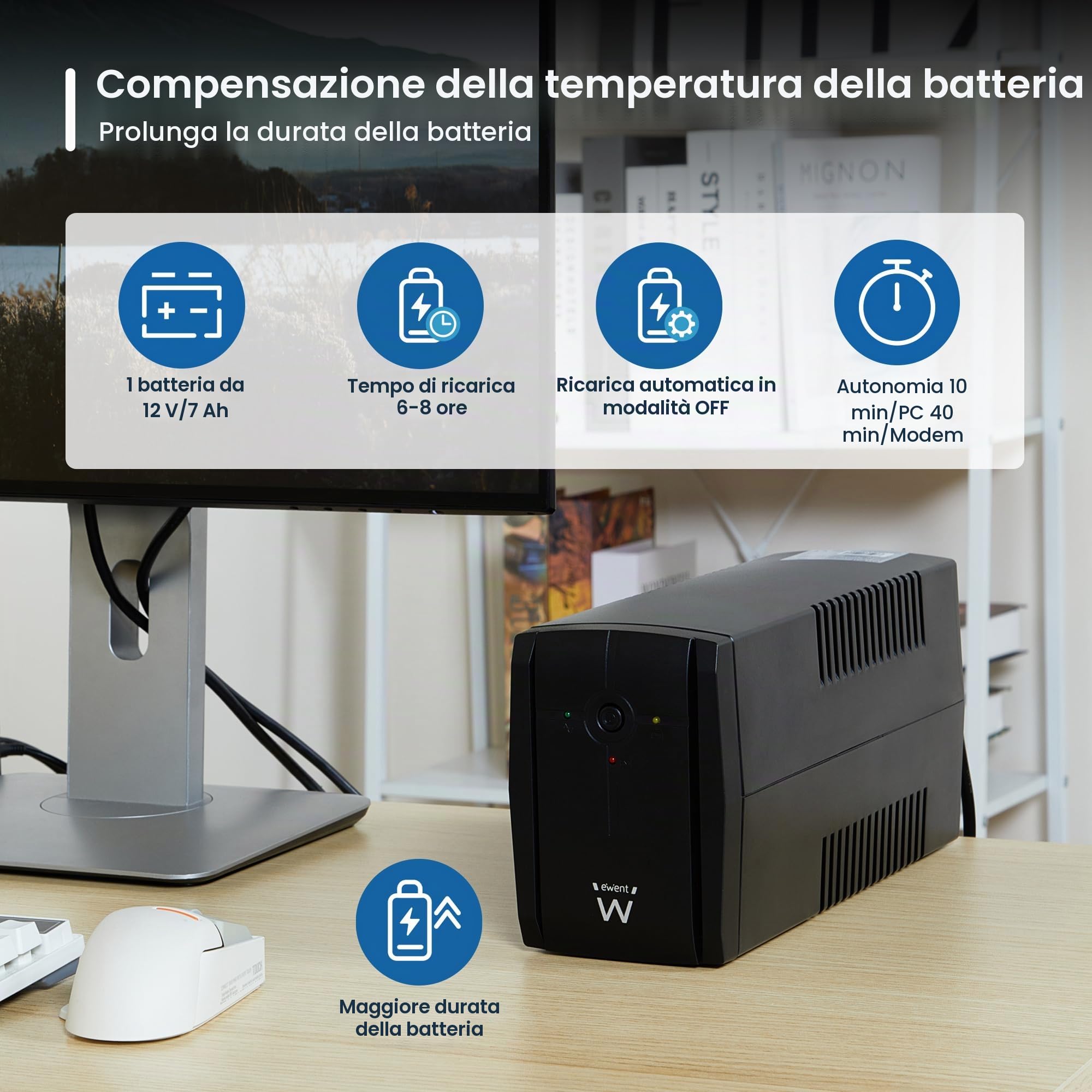 Ewent UPS Gruppo di continuità, Potenza 780VA (390W) 250V, Protezione da Sovratensioni,Sbalzi Corrente e Blackout, Autonomia 10 min, 2 prese Schuko EU, AVR Line Interactive per PC, Modem, Console