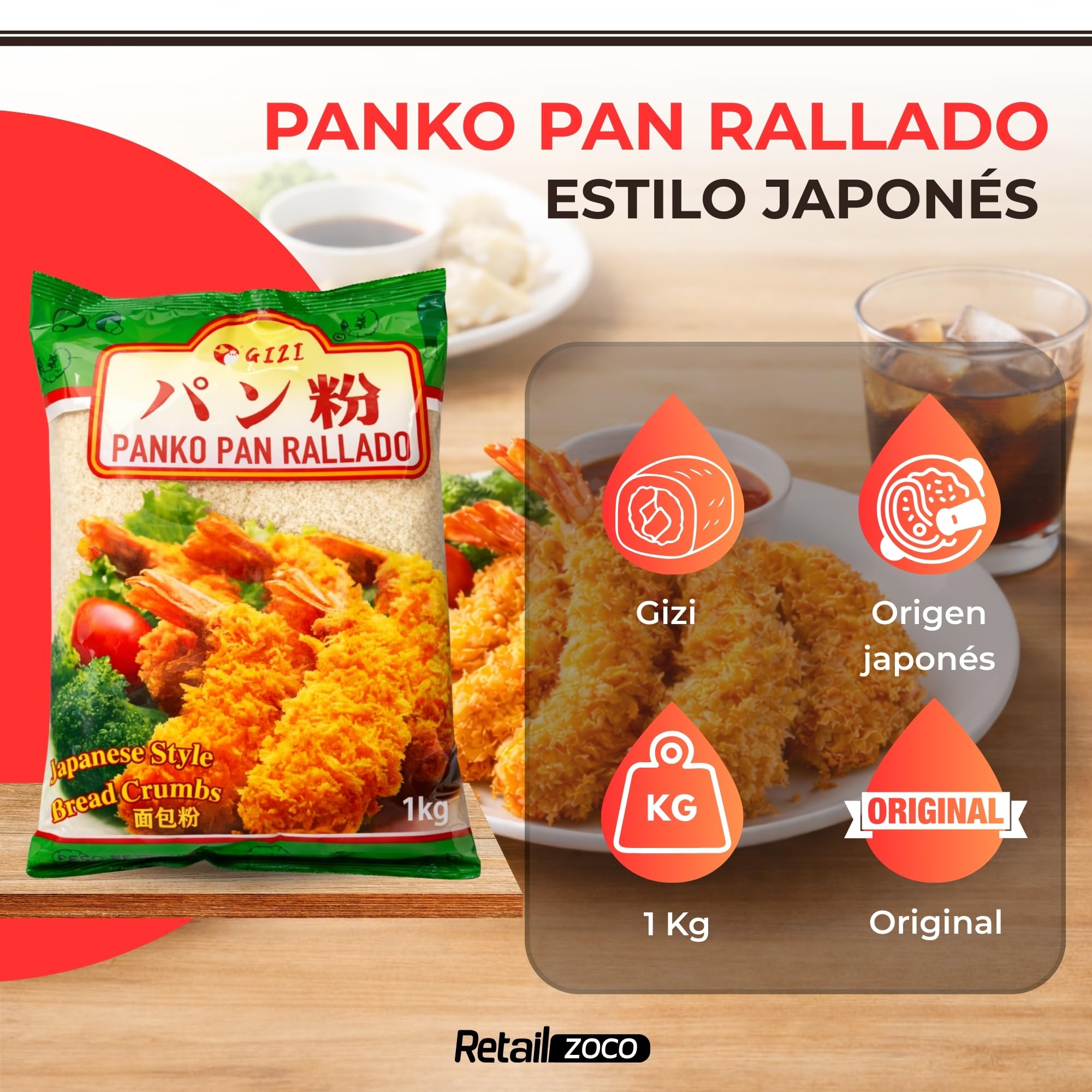 Panko Pan Rallado Japonés 1 kg, Bread Crumbs para Frituras Crujientes