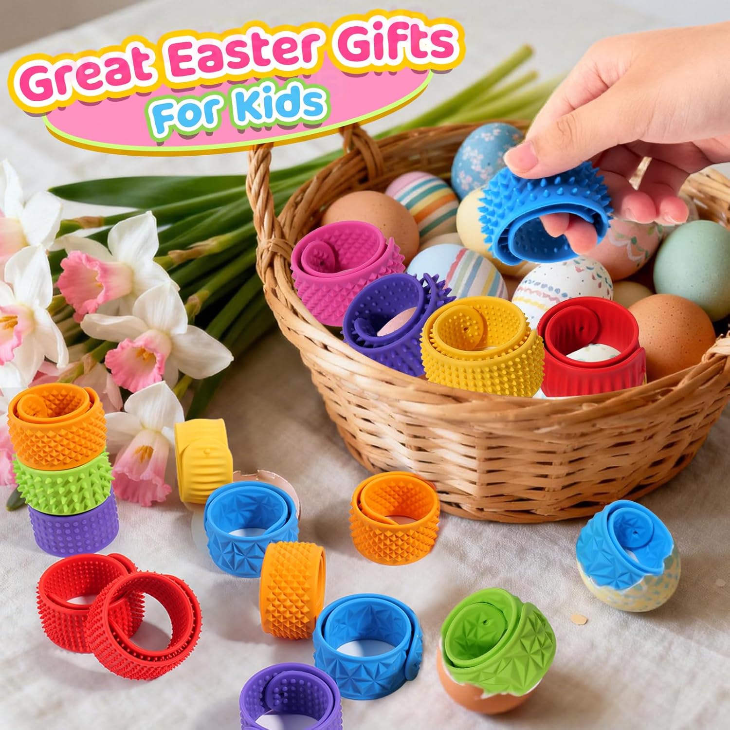 24 Pcs Fidget Toys Bulk for Kids: Textured Silicone Slap Bracelets, Classroom Prize Box Toys, Party Favors Birthday Goodie Bag Stuffers, Easter Basket Stuffers & Egg Filler for Boys Girls