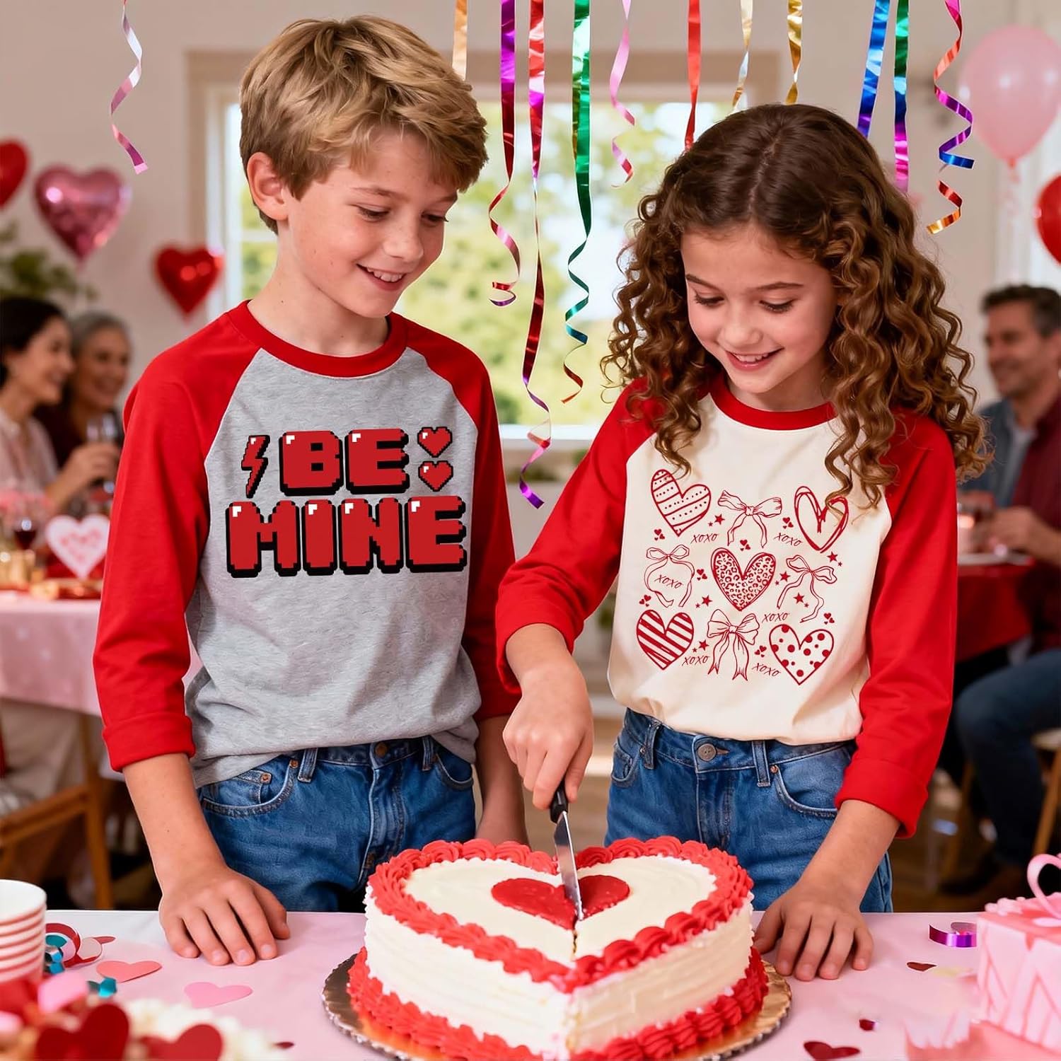 Valentine Shirts Boy Girl Love Dinosaur Raglan Long Sleeve Tees Cotton Vday Tshirts 4-13T - Image 4