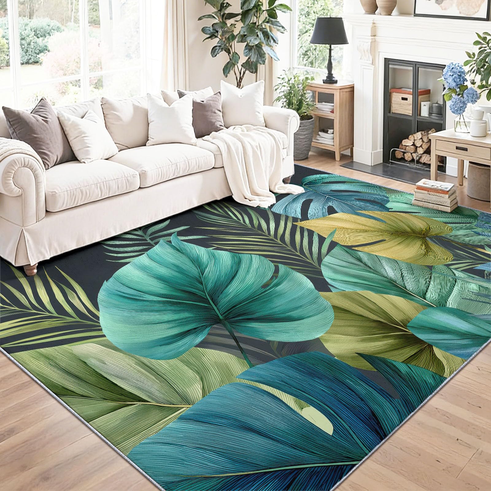 Antidérapant Lavable Tapis Salon Bohème Aquarelle 140 x 200 cm