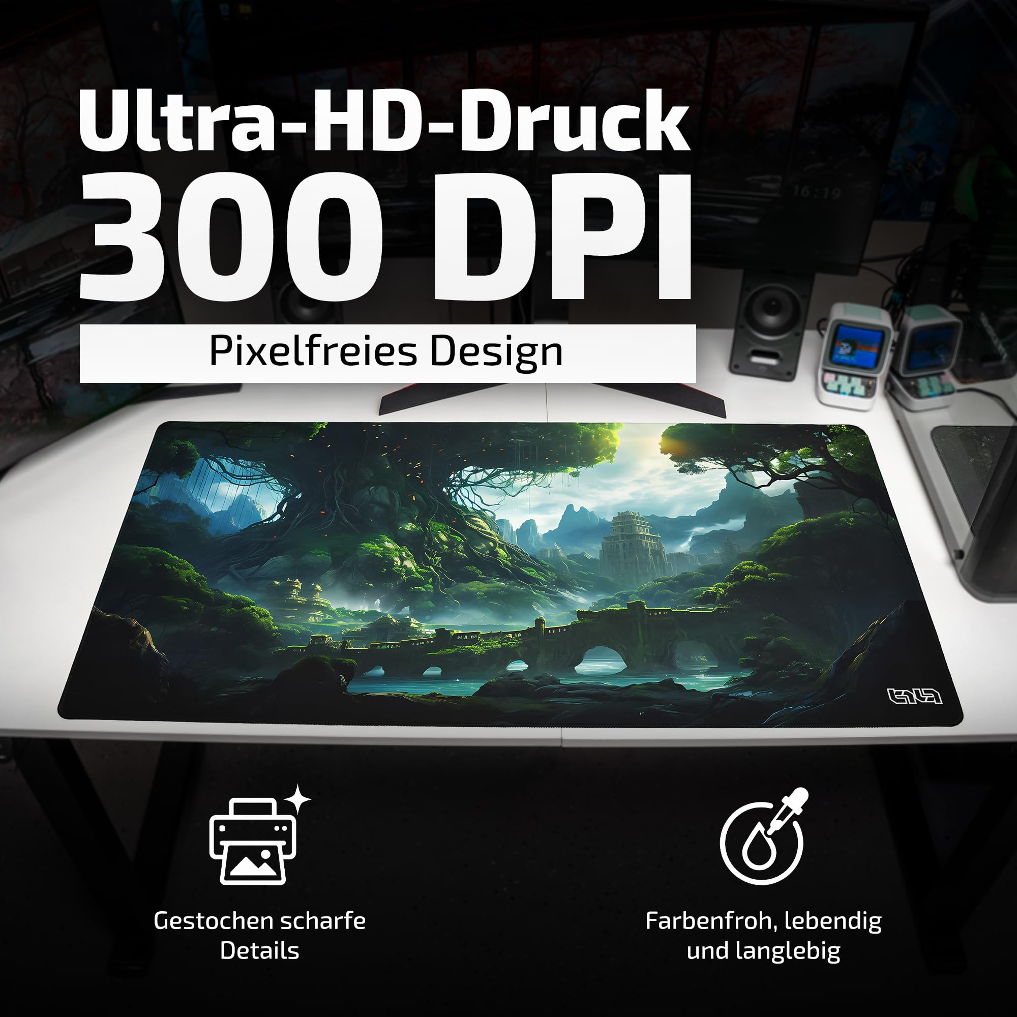 Tilt Gaming Mauspad 1000x500 mm - 4 mm rutschfeste Schreibtischunterlage Groß - Speed-Oberfläche & HD-Druck - Maschinenwaschbar Mousepad XXL für Gaming und Büro - Tree of Civilization Desk Mat