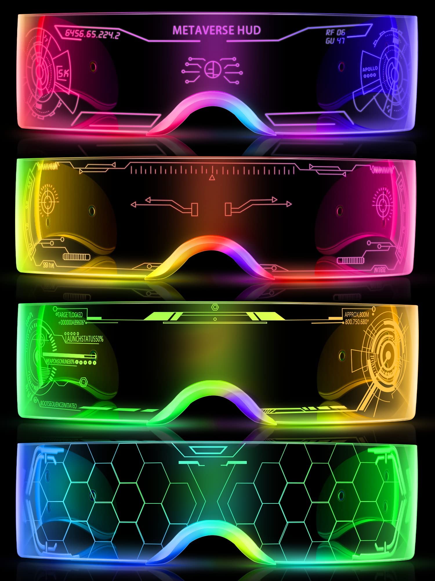 TOODOO 4 Pairs LED Visor Glasses Light up Glasses Futuristic Luminous