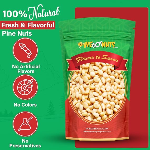 We Got Nuts - Raw Whole & Natural Pine Nuts 2 Lbs (32oz) Premium Quality Fresh Kosher Pine Nuts - Natural & Healthy Snack Great For Cooking, Pesto, Salads & More
