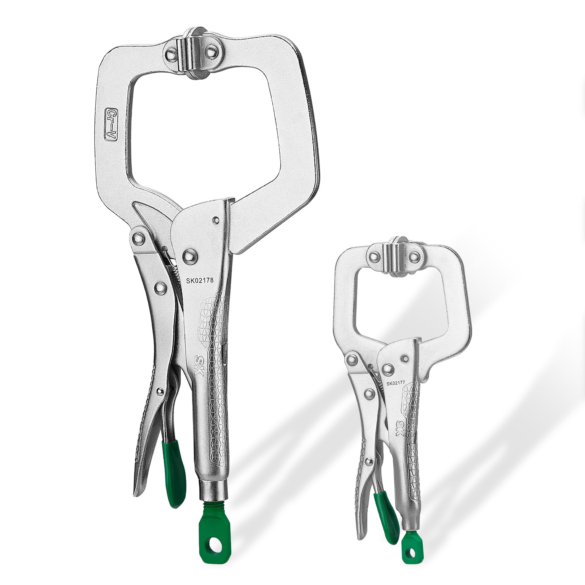 SK 2-Piece C-Clamp Locking Pliers Set with Swivel Pads, 6" & 11" Pliers, Premium CR-V Construction, Ergonomic Anti-slip Handle