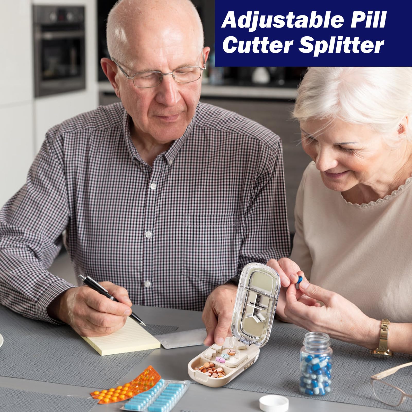 Cutter di pillole, splitter d i pillol-e con lama, taglierina d-i medicina professionale regolabile, taglierina portatile con scompartimento dis stoccaggio, cassa dies pillola per pillo-le 2 in 1