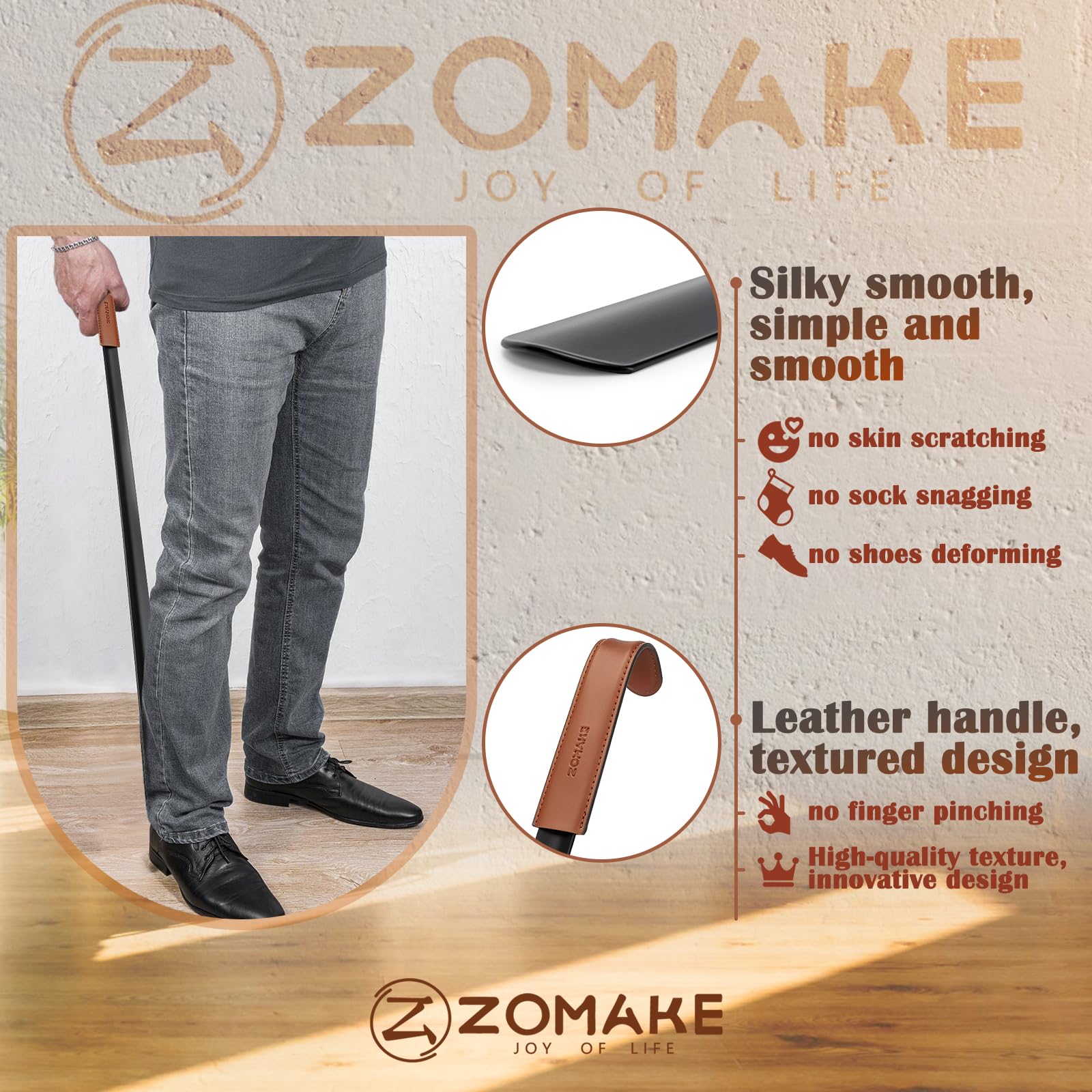 ZOMAKE Calzador Extra Largo 72cm/80cm Acero Inoxidable con Gancho para Personas Mayores