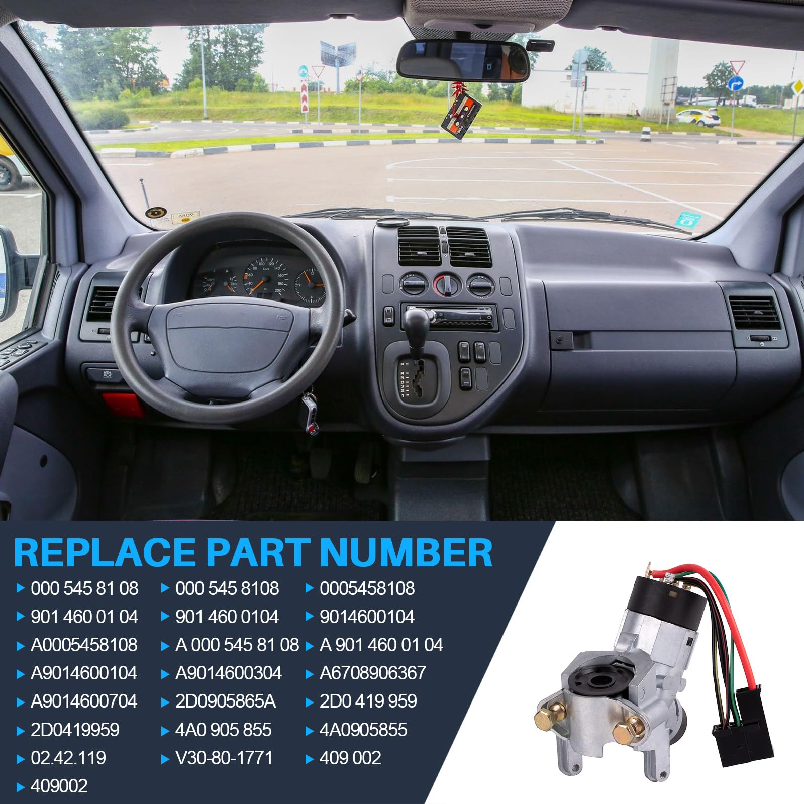 Interrupteur d'allumage avec 2 clés - Interrupteur d'allumage de voiture - Remplacement pour Sprinter W901 W902 W903 W904 1995-2006 Vito W638 - Numéro de pièce 0005458108 9014600104