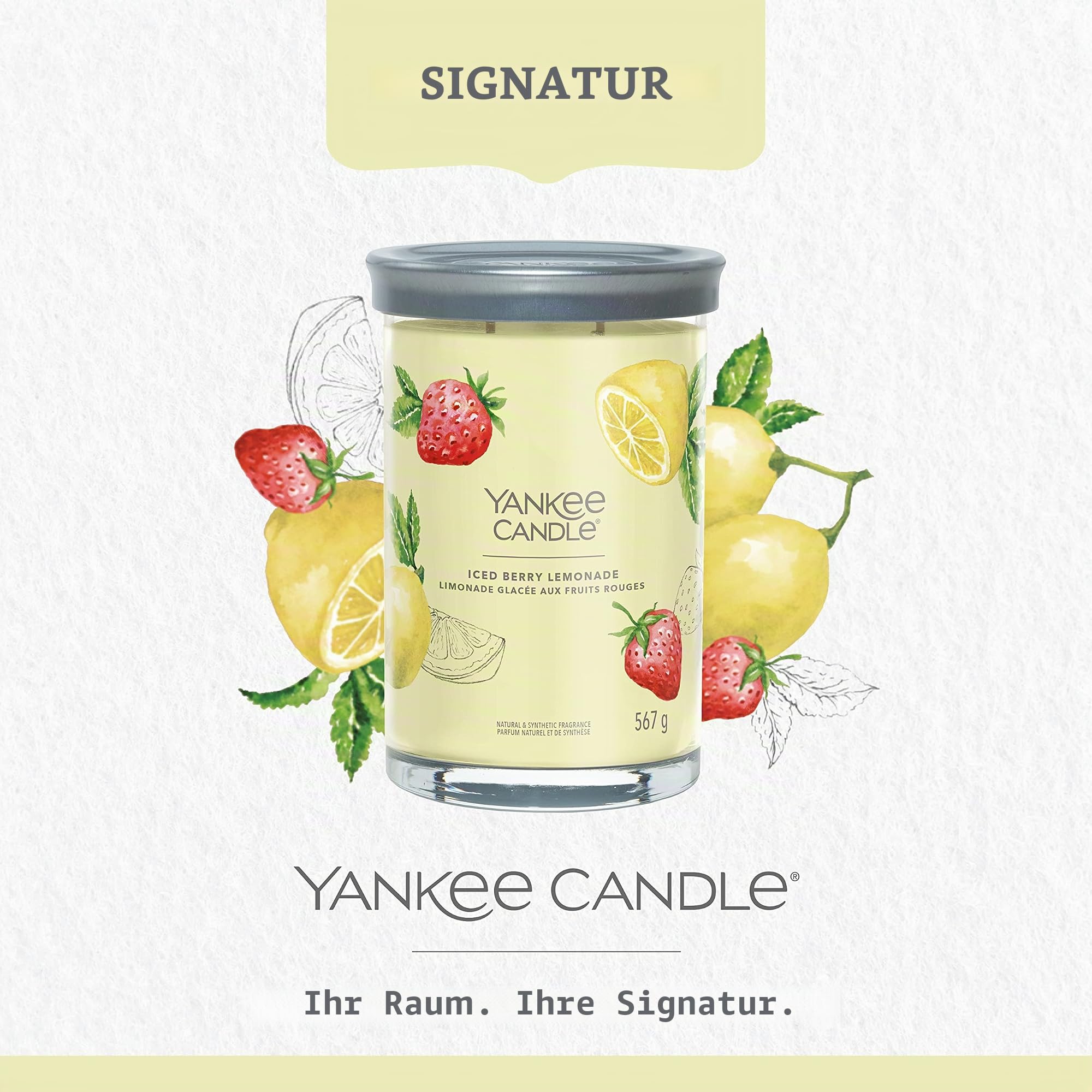 Yankee Candle Signature Duftkerze | große Tumbler-Kerze mit langer Brenndauer „Iced Berry Lemonade“ | Soja-Wachs-Mix | Perfekte Geschenke für Frauen
