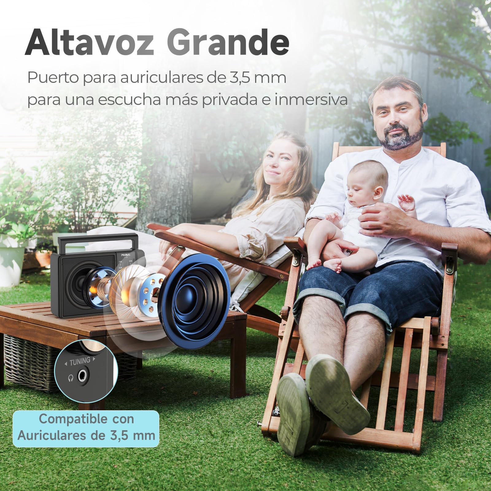 PRUNUS J-03C AM FM SW Radio Portatil Pequeña, Transistores Radios con Excelente Señal, Radio a Pilas o Batería Recargable (USBC), Altavoz Grande, Operación Simple, Fácil de Usar para Personas Mayores.