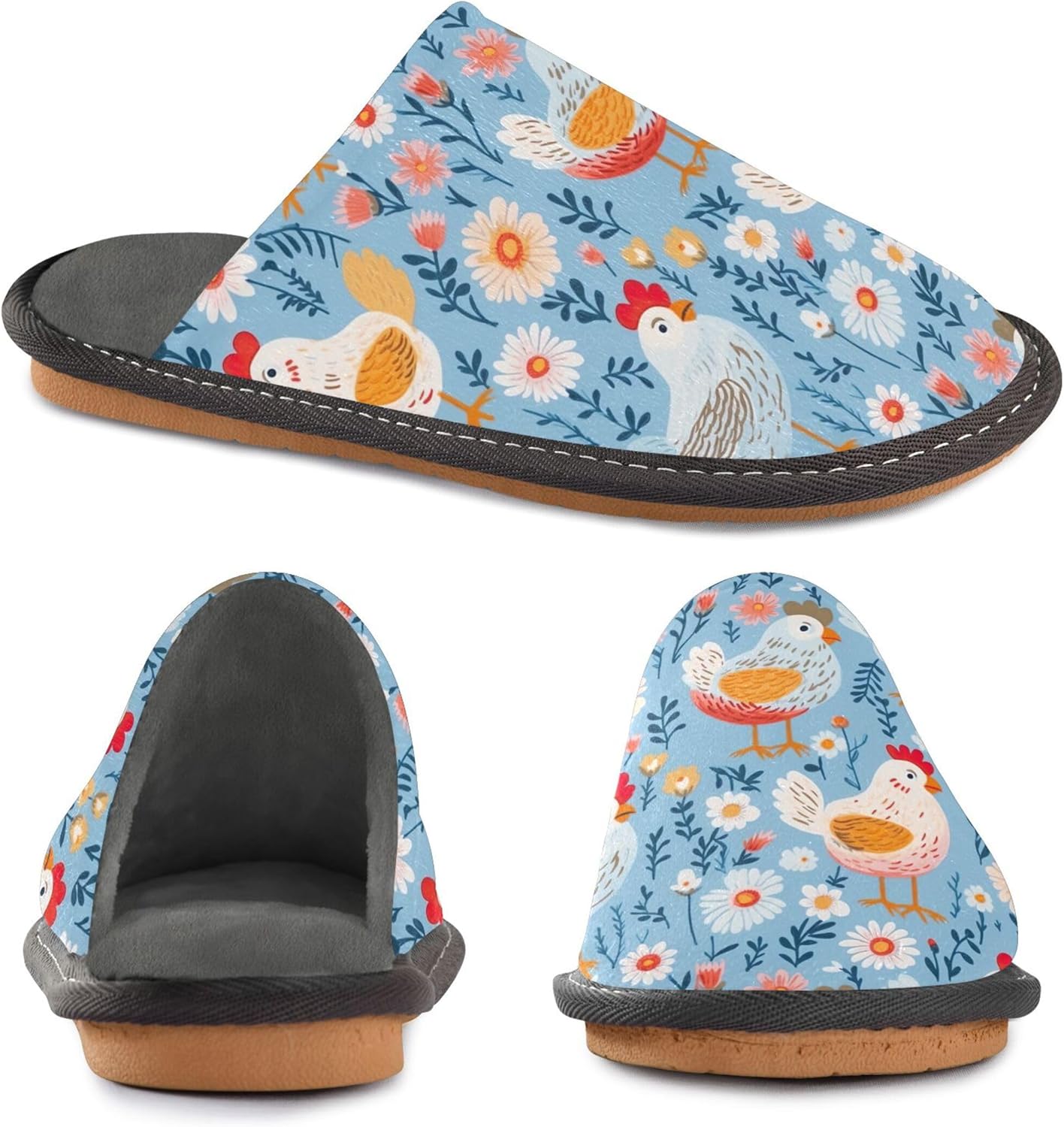 Rooster Hens House Slippers – Cozy Fuzzy Slippers for Guests, Washable & Disposable, Perfect for Shoeless Home, Spa & Hotel Use A110531