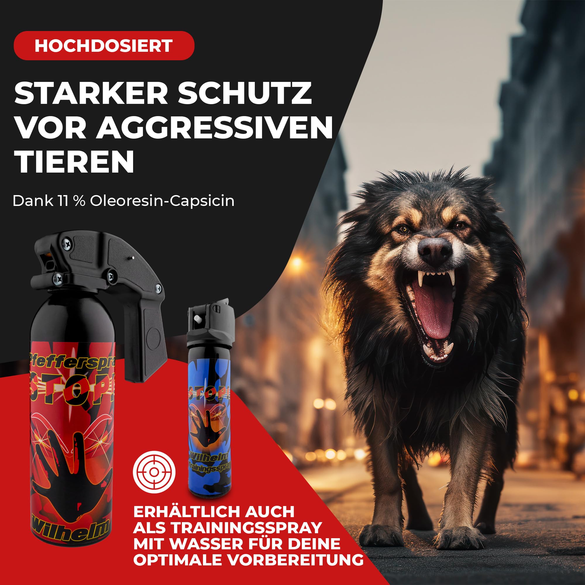 2 x Wilhelm Pfefferspray 470 ml + 40 mlAbwehrspray Selbstverteidigung CS Gas KO Spray hochdosiert (ca. 2 Mio. Scoville) effektives Verteidigungsspray