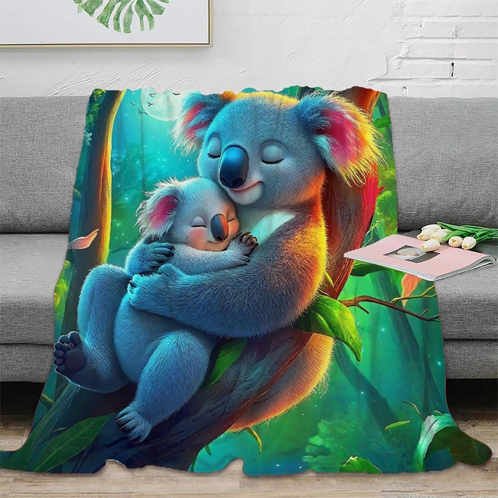 Plaid Koala 3D couverture polaire douce pour canapé et lit adulte