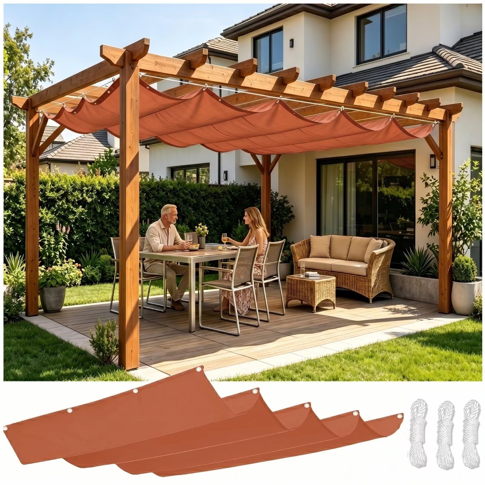 Pergola Sonnensegel 200x300cm Ausziehbar Wasserdicht UV-Schutz 230g/㎡ | Premium 230g/m² Stoff. Wasserdichtes und UV-schützendes Sonnensegel für Pergola. Einfache Montage & flexibel ausziehbar