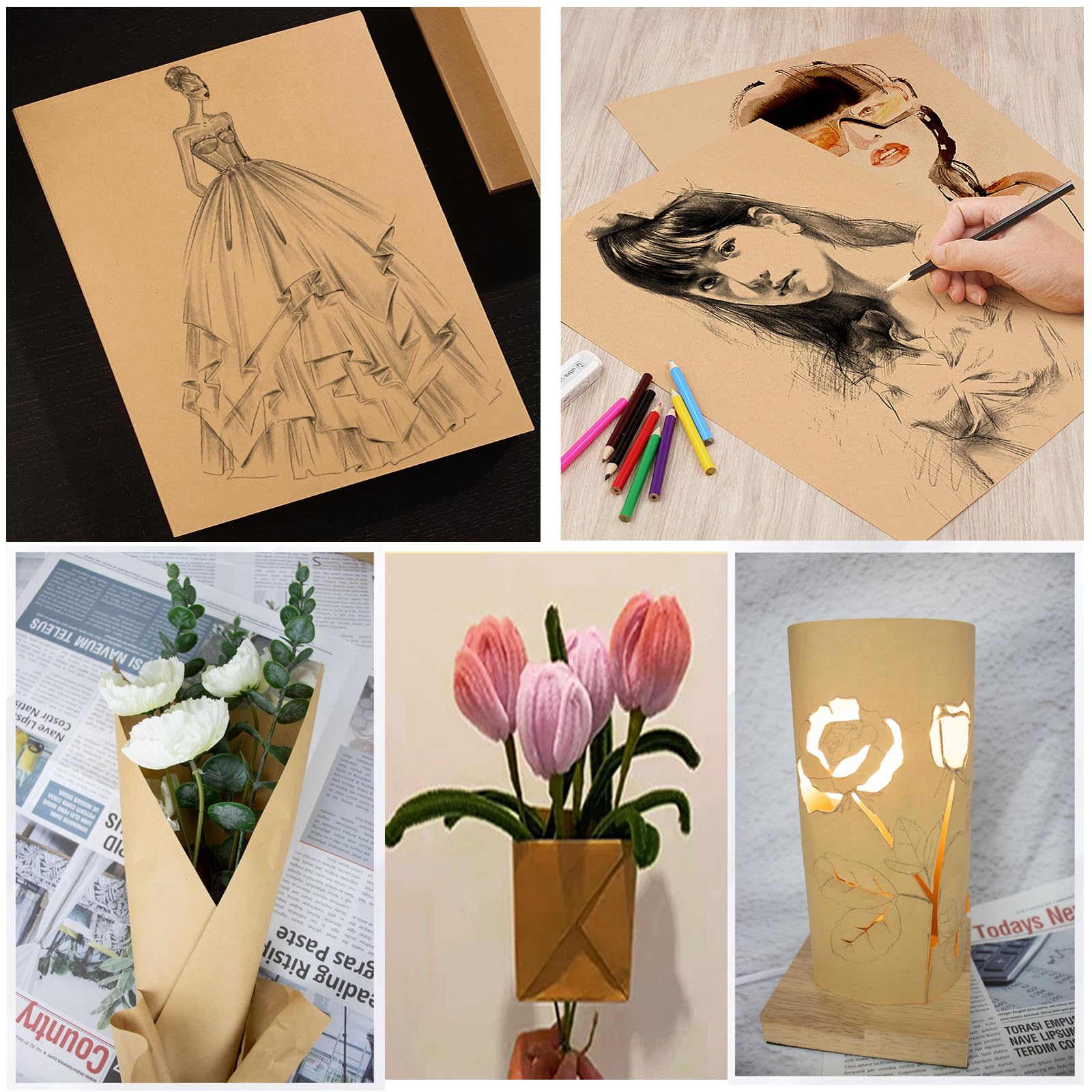 HningBuyox 300 hojas de papel kraft, papel de impresora marrón, 120 g, papel de papelería marrón de doble tamaño para manualidades, dibujo, proyectos de bricolaje, invitaciones, compatible con