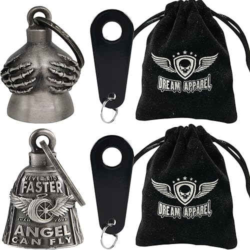 Miniatura 2 de Dream Apparel Paquete de 2 campanas de motocicleta para motociclistas, hombres y mujeres, campanas de ángel con colgadores de campana, accesorios de