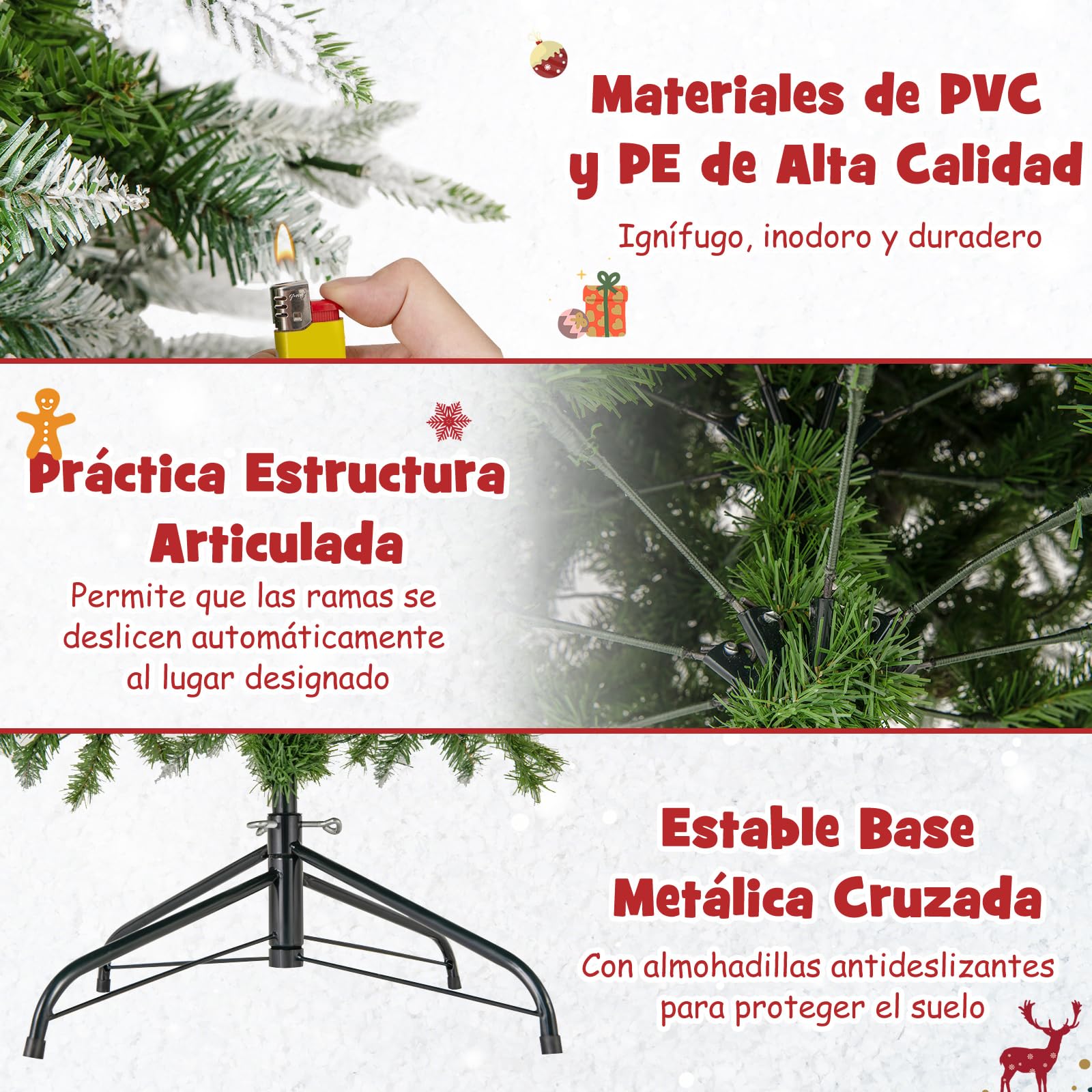 COSTWAY Arbol de Navidad Nevado 190 cm, 280 Luces Incorporadas, Arbol de Navidad Slim/Estrecho, 671 Ramas de PVC y PE, 60 Piñas, Arvore de Natal Hogar Oficina Fiesta (190cm)