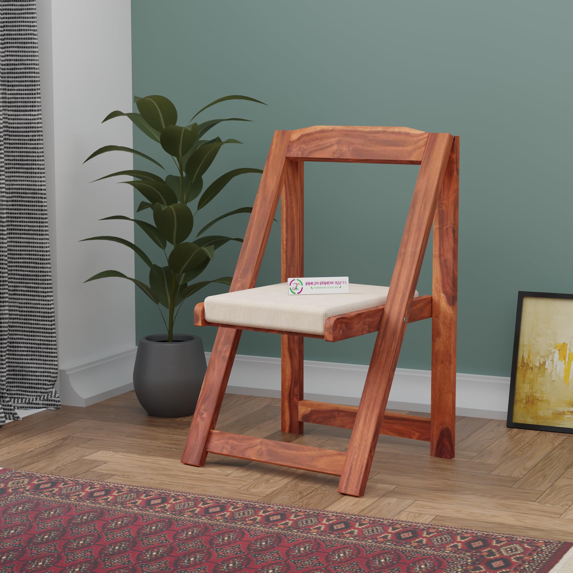 Jangid Handicraft Sheesham Wood Folding Comfort Chair for Living Room | Rosewood Contemporary Foldable Resting Adults Chair with Cushion for Balcony & Hall | Natural Brown-image-2