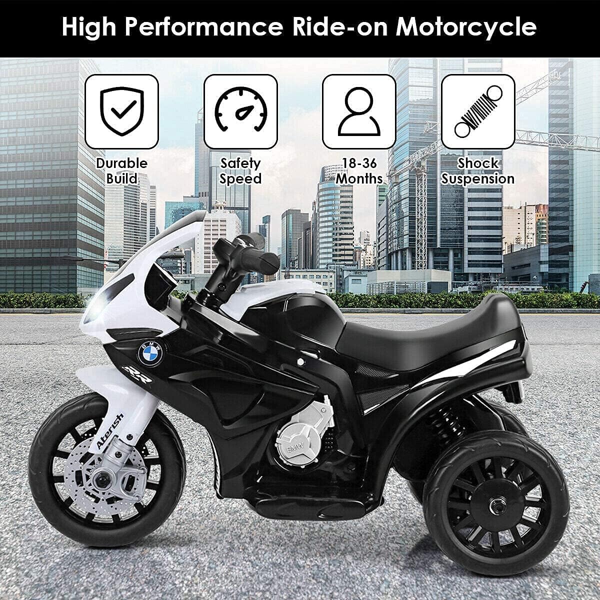 GLACER Kids Ride on Motorcycle, 3 Wheel Kids Motorcycle w/Training Wheels, Head Light, Music Mode & Cool Appearance, 6V Battery Powered Electric Ride on Motorcycle for Boys & Girls (Black)