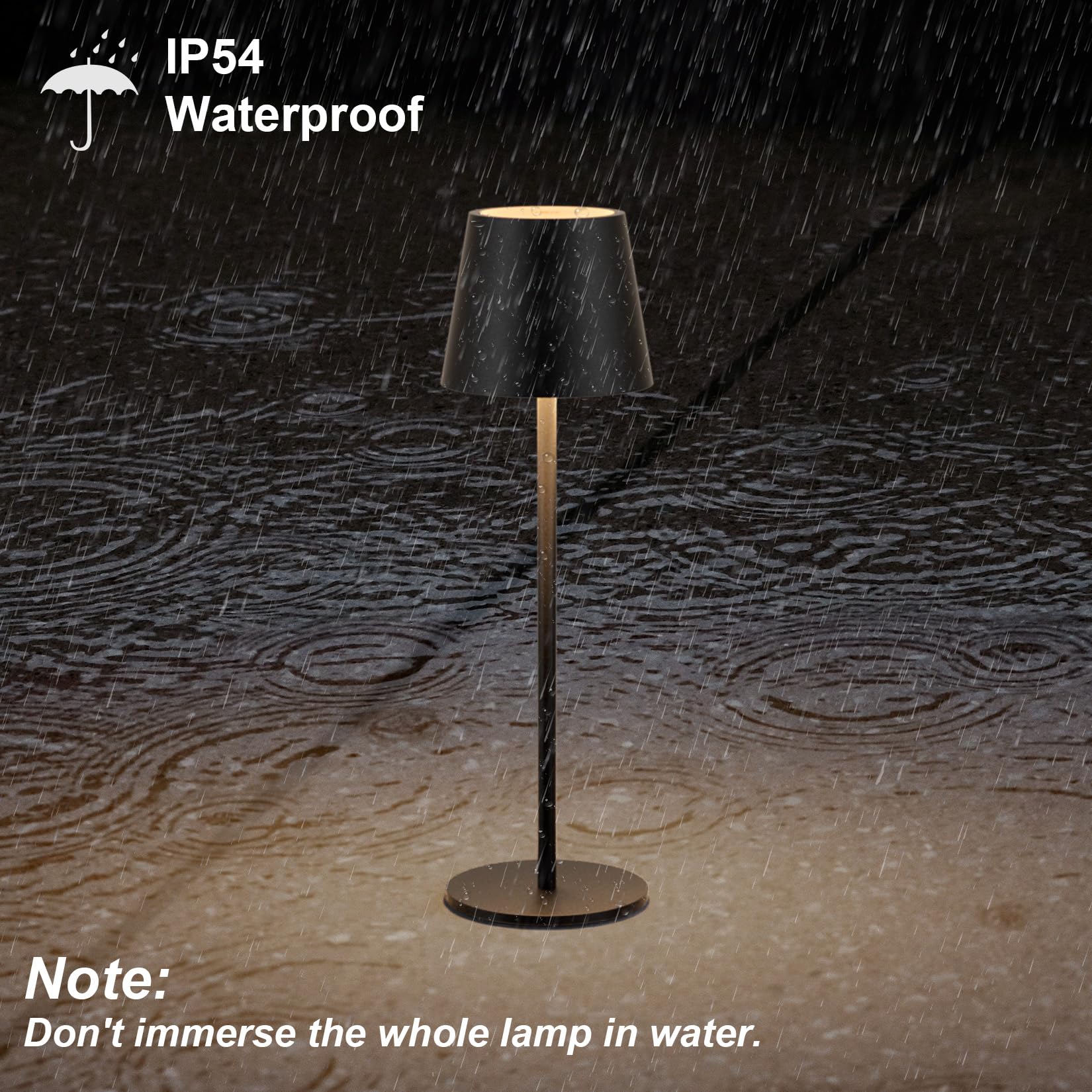 Klighten 2 Piezas LED Recargable Lámpara de mesa con batería, Regulable Lámpara de escritorio Aluminio con USB-C Carga, 3000K de Luz Cálida, Imperméable IP54, para Interiores y Exteriore, Negro