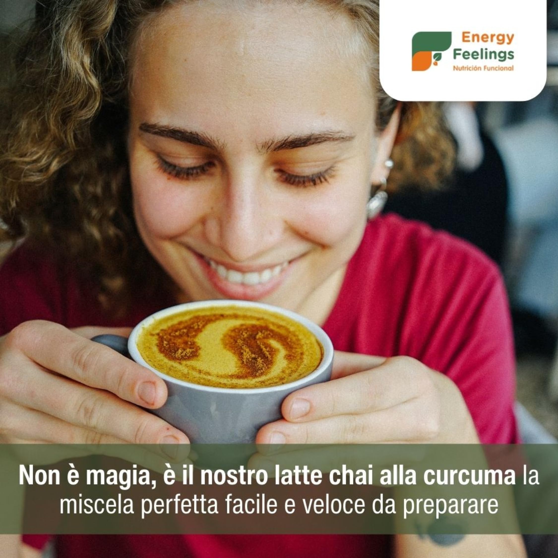 Energy Feelings Curcuma Chai Latte in Polvere BIO 500g,Golden Milk, Latte Dorato. Antiossidante e Antinfiammatorio Naturale. Curcuma con Zenzero Pepe Nero e Cannella, Senza Glutine, Vegano
