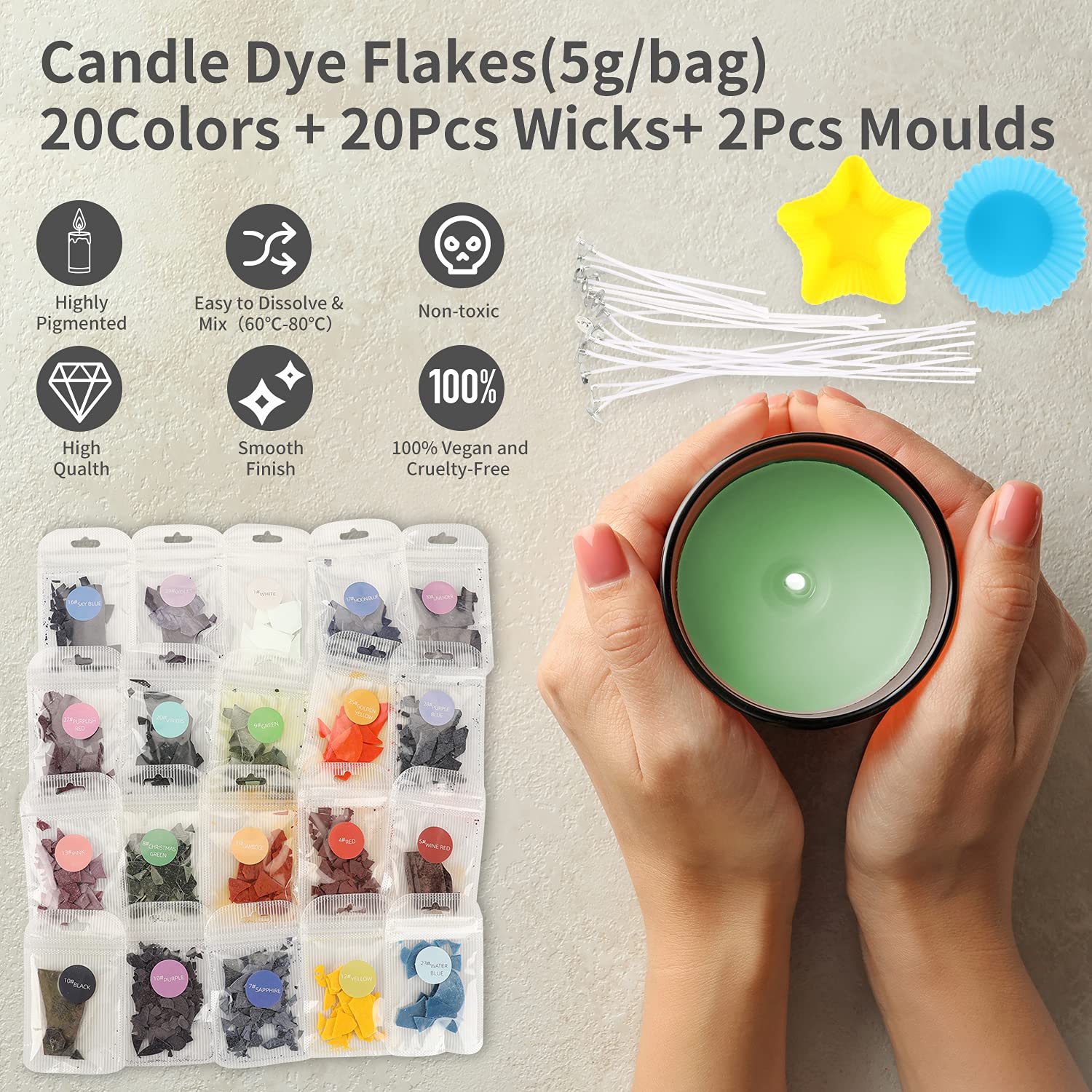 Kit Coloranti Per Candele Retazly - 20 Colori Con Stampi E Stoppini Per Creazioni Fai Da Te - Foto 7