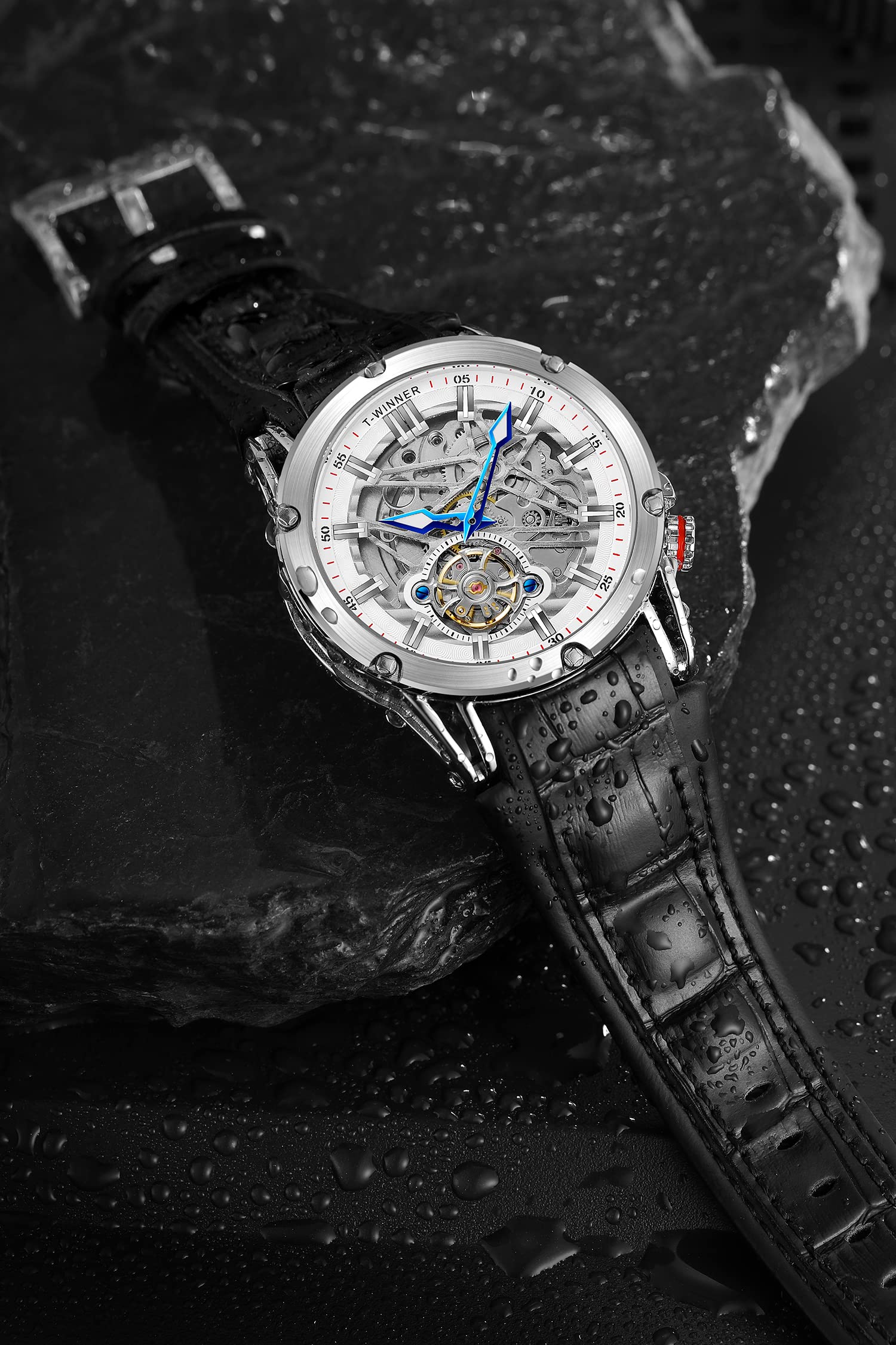 FORSINING Wasserdichte automatische Herrenuhr mit großem Zifferblatt, leistungsstark, exotische Tourbillion-Skelett-Uhr