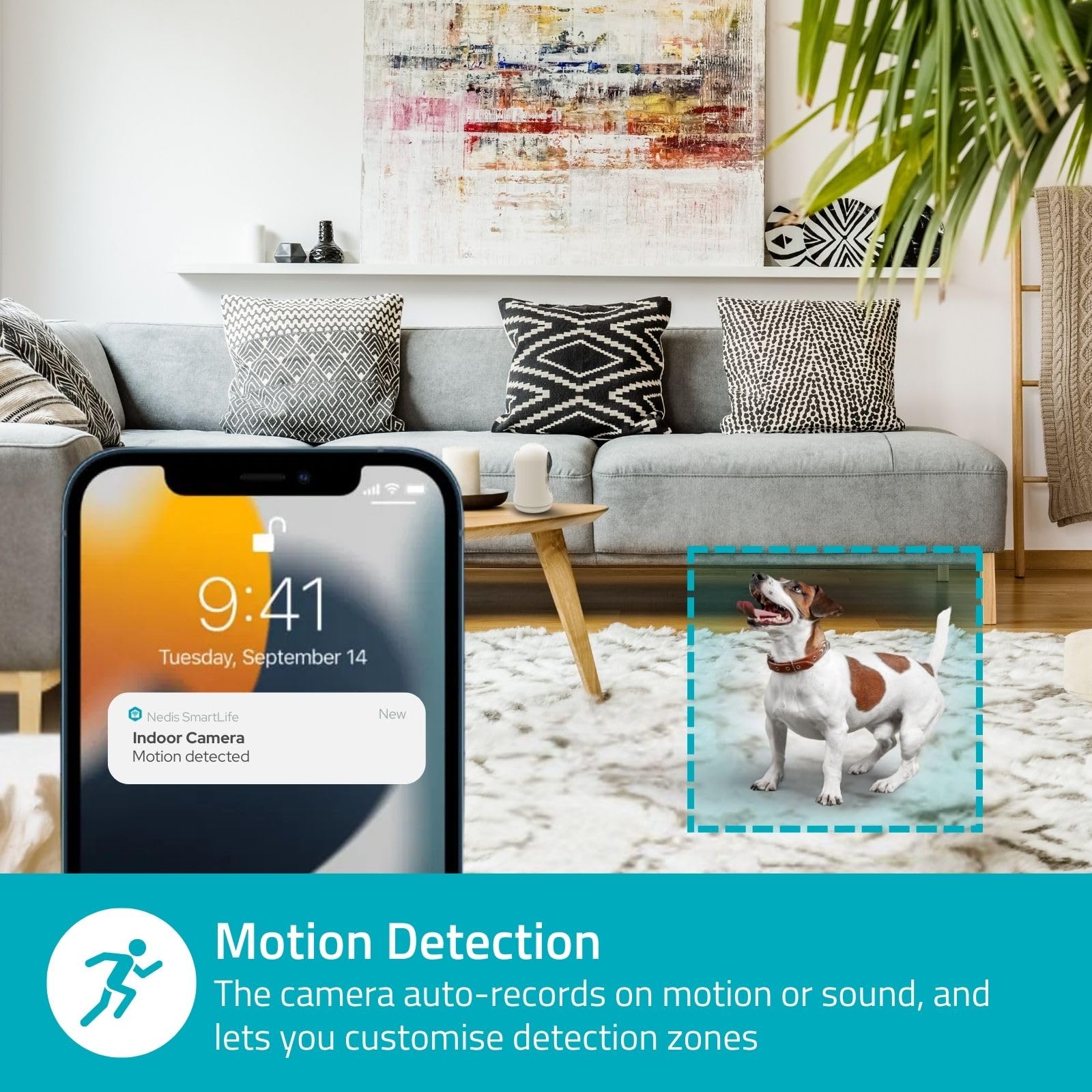 Nedis WIFICI23CWT | Telecamera Wi‑Fi smart da interno con rotazione Pan Tilt | 3MP HD | Visione notturna | Rilevamento movimento | Audio bidirezionale | Bianca
