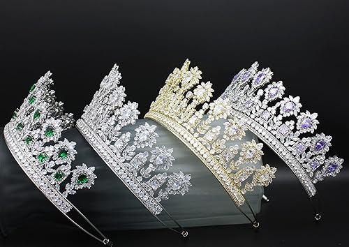 Miniatura 4 de Tiaras y coronas de boda de lujo con circonita cúbica 5A para mujer, hechas a mano, accesorio para el cabello, diadema grande de circonita cúbica,