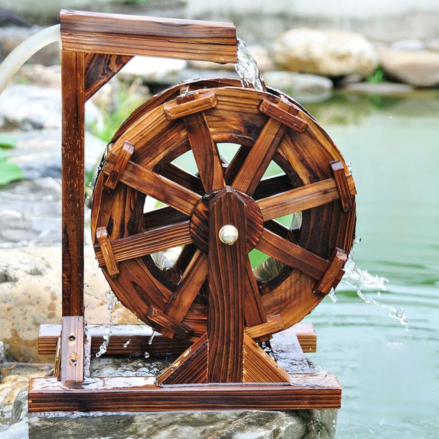 Water Fountain for Garden,Waterwheel Fountain Wood Water Wheel Waterfall Fountain Leisurely Water Feature Family Patio Fountain Decoration Vintage Outdoor Indoor Balcony Ornamental (Size : 90cm)
