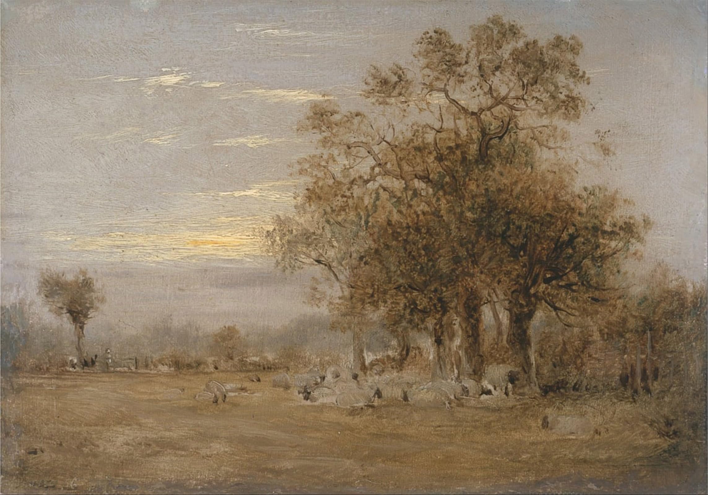 Artxlxxbn No Frame Famous Painting Art Wall Decor Abstract Art Picture Sheep Grazing By Linnell Animal Pictures For Home Decor 60X90cm