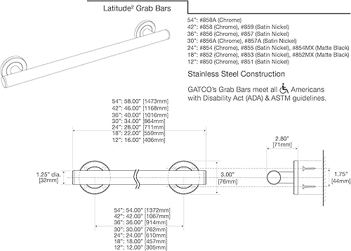 Miniatura 5 de Gatco 854MX Latitude II - Barra de agarre de 24 pulgadas, color negro mate
