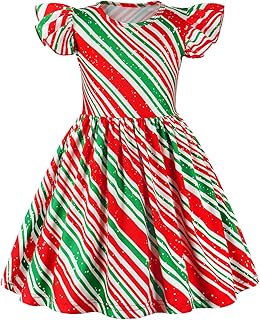 WonderBabe Valentines Dress for Girls Toddler Print School Outfits Flutter Sleeve A-Line Cute Midi