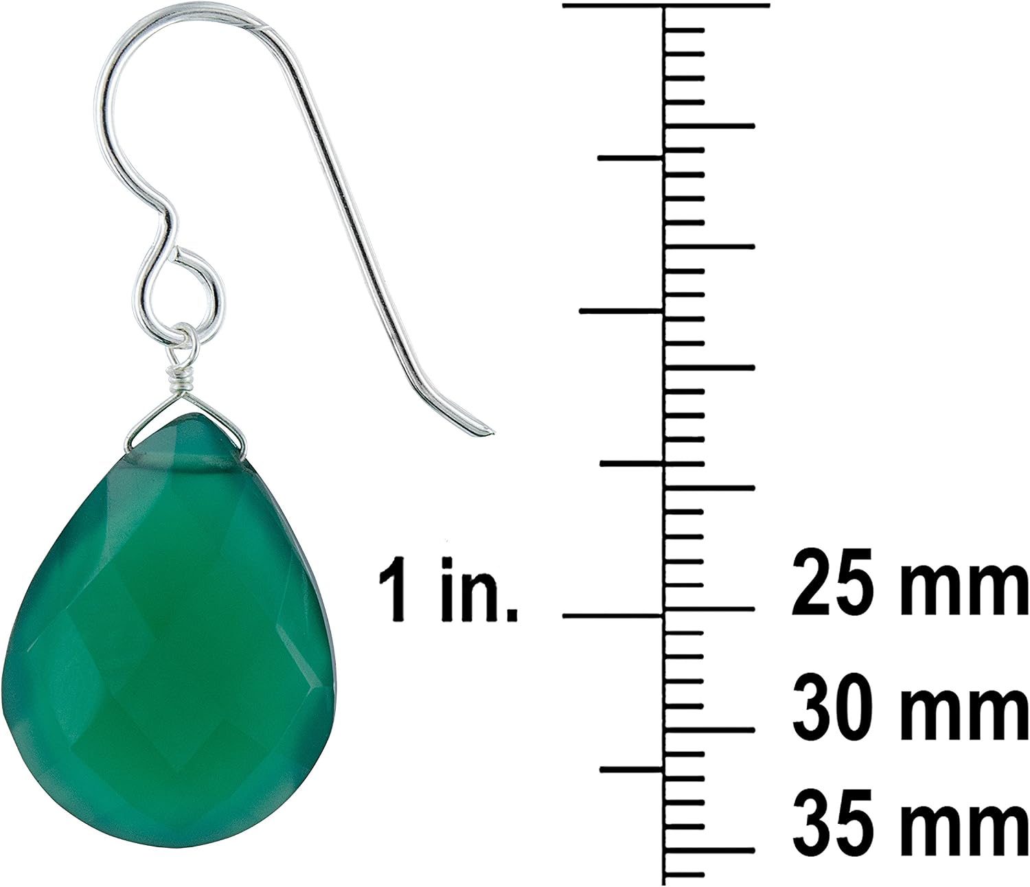 Emerald Green Chalcedony Pear Shape Gemstone Briolette Sterling Silver Dangle Drop Earrings