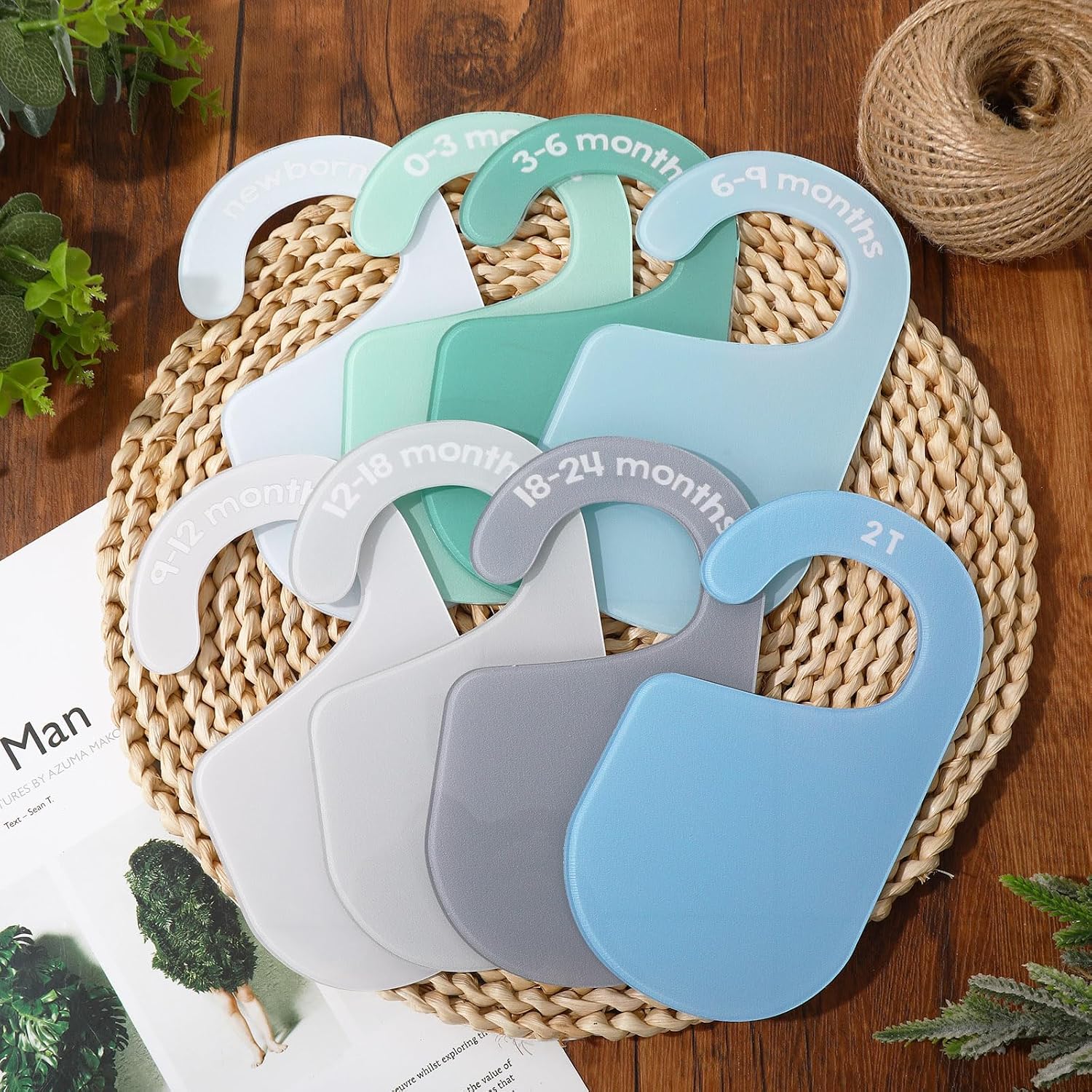 JarThenaAMCS 8Pcs Acrylic Baby Closet Dividers Green Ivory Hanging Clothes Dividers Baby Closet Organizers Thicken Infant Wardrobe Organizers from Newborn to 2T for Home Nursery