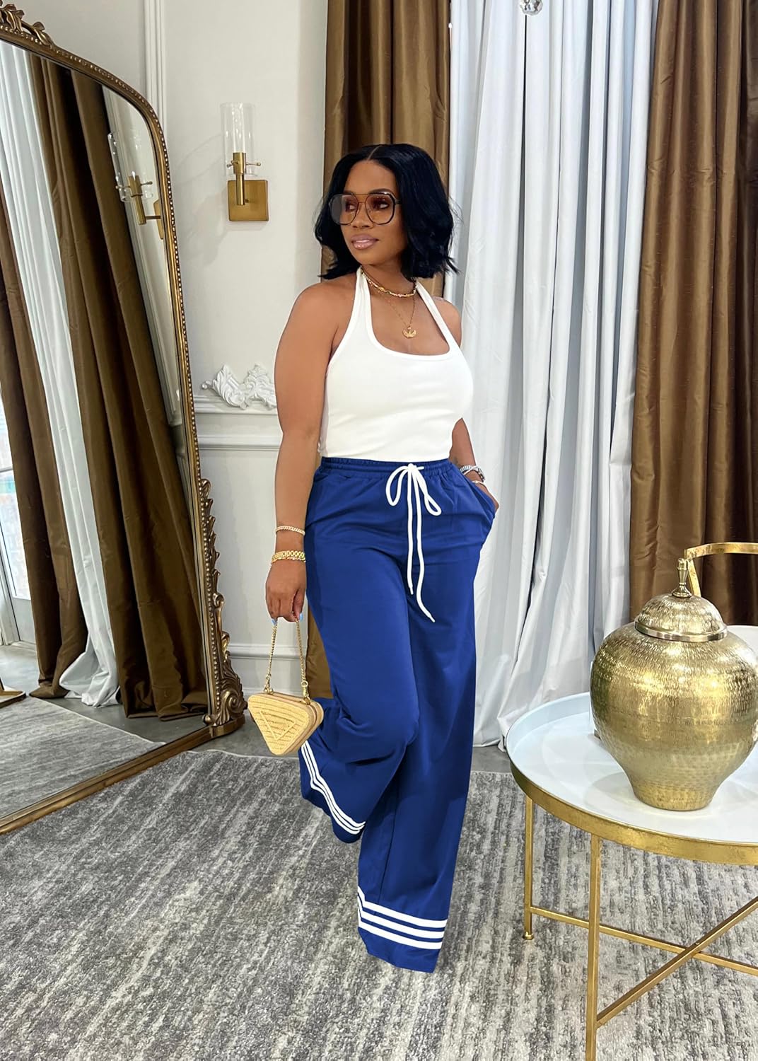 Nimsruc Wide Leg Sweatpants for Women High Waisted Drawstring Casual Loose Long Pants with Pockets - Image 4