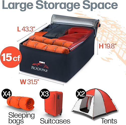 Miniatura 5 de RoofPax Bolsa de transporte de carga extra impermeable para techo de 15 cft, doble cremallera resistente a la intemperie, alfombrilla integrada, 10
