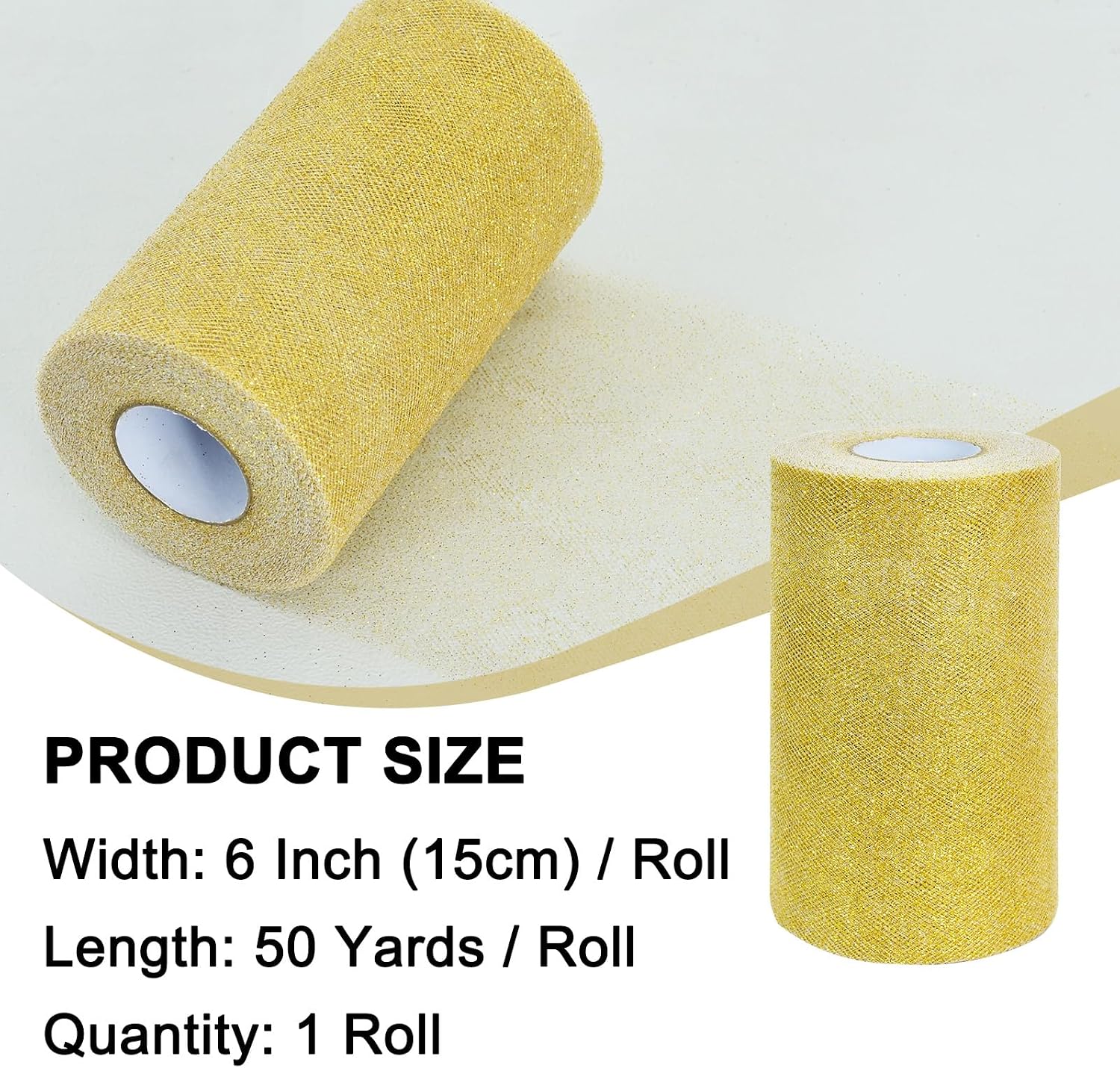 TONIFUL Gold Glitter Tulle Roll 6 Inch x 50 Yard Tulle Ribbon for Tutu Skirt, Wedding Christmas Baby Shower Valentine's Decorations and DIY Crafts