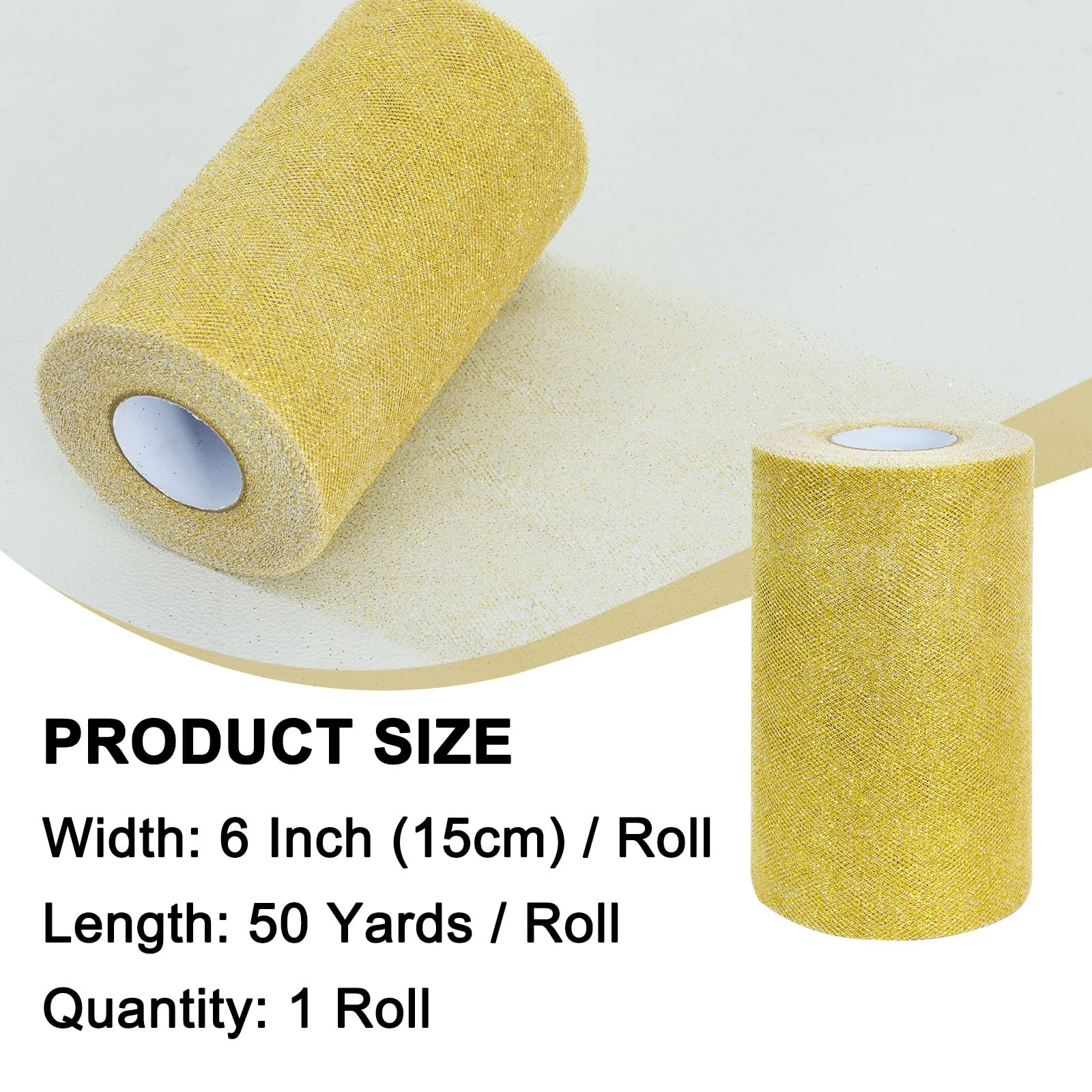 TONIFUL Gold Glitter Tulle Roll 6 Inch x 50 Yard Tulle Ribbon for Tutu Skirt, Wedding Christmas Baby Shower Valentine's Decorations and DIY Crafts