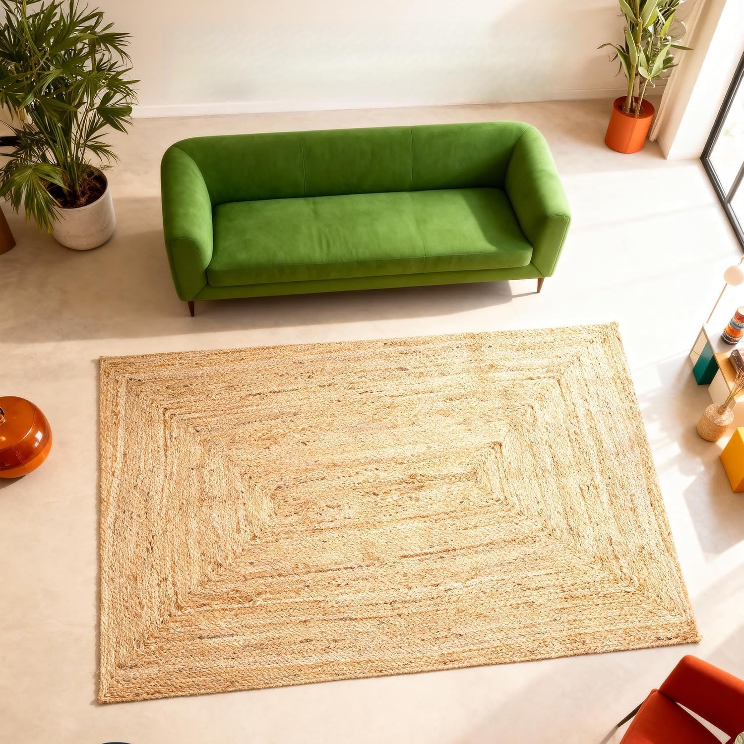 Craft Trade Natural Lavable Bohemia Yute Alfombra Reversible Trenzado Tejido a Mano Alfombra de Trapo Rectangular para Cocina Sala de Estar y Dormitorio - 90x150 cm