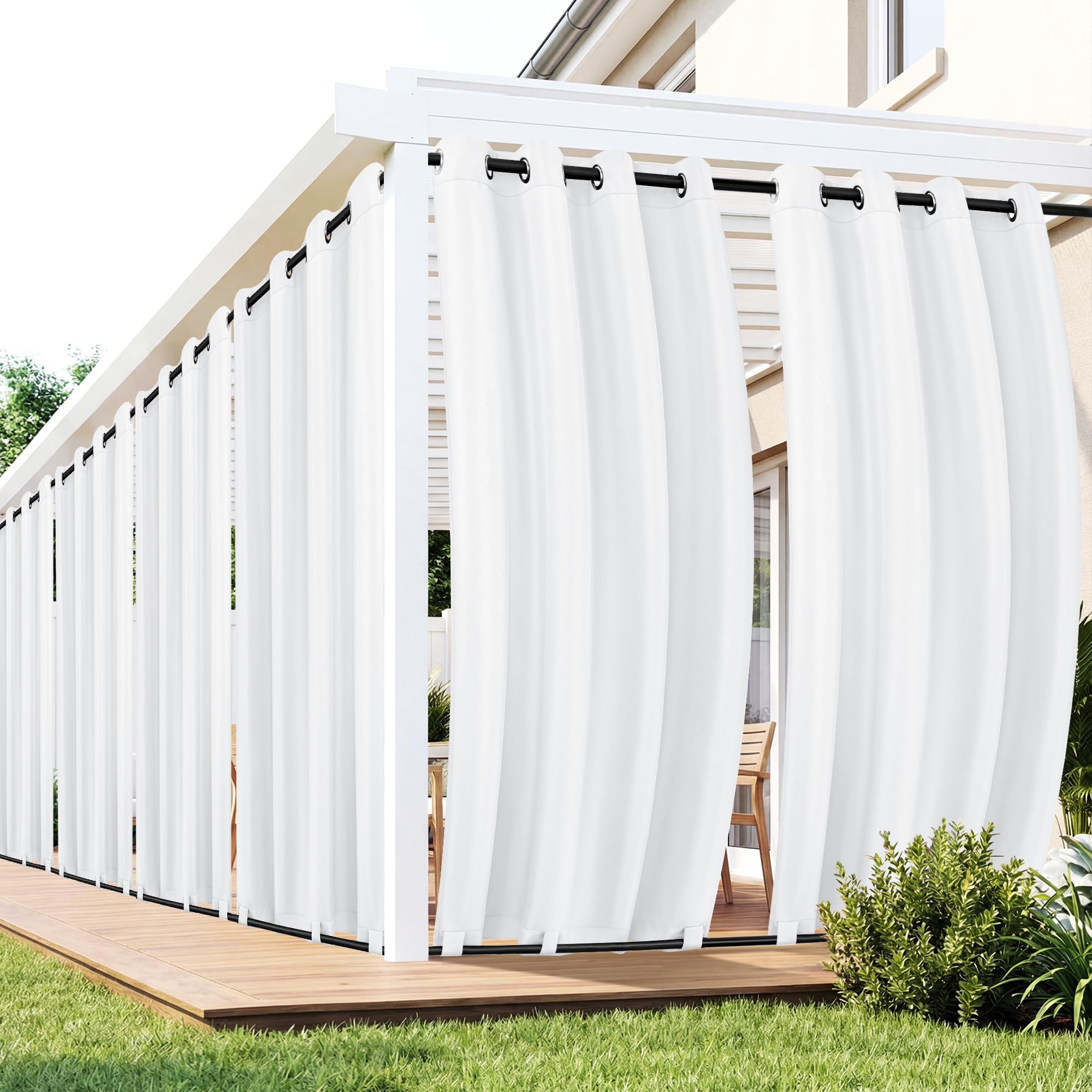 Photo 1 of RichSets Patio Curtains Outdoor Waterproof 6 Panels - Windproof, Privacy, Weatherproof Outside Drapes for Gazebo Pergola Porch, Grommet Top and Tab Bottom, 54x95 Inch, White