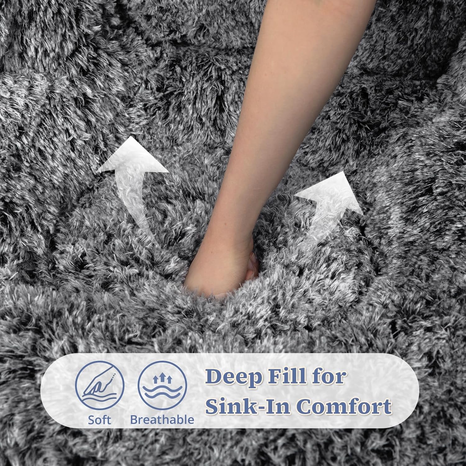 Achicsofar Bean Bag Chair for Adults Kids Giant Fluffy Plush Bean Bag Sofa with Filler Faux Fur Rabbit Shaped Beanbag Chairs Comfy Accent Floor Couch for Gaming, Reading in Bedroom, Living Room, Dorm