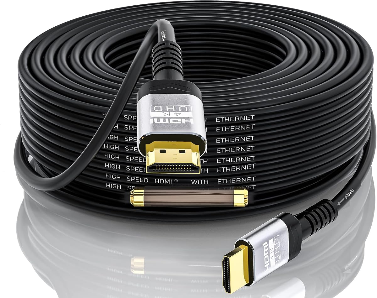Soonsoonic 4K HDMI 100 Ft Cable with Built-in Signal Booster | HDMI 2.0 High Speed Unidirectional Cables 4K@60Hz 2K 1080P 3D ARC Ethernet Cord | for UHD TV Monitor Laptop Xbox PS4 (30.5m)