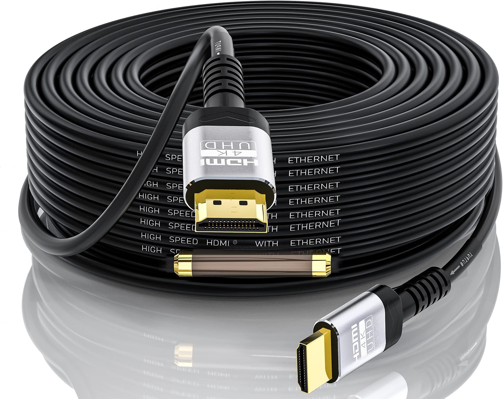 Soonsoonic 4K HDMI 100 Ft Cable with Built-in Signal Booster | HDMI 2.0 High Speed Unidirectional Cables 4K@60Hz 2K 1080P 3D ARC Ethernet Cord | for UHD TV Monitor Laptop Xbox PS4 (30.5m)