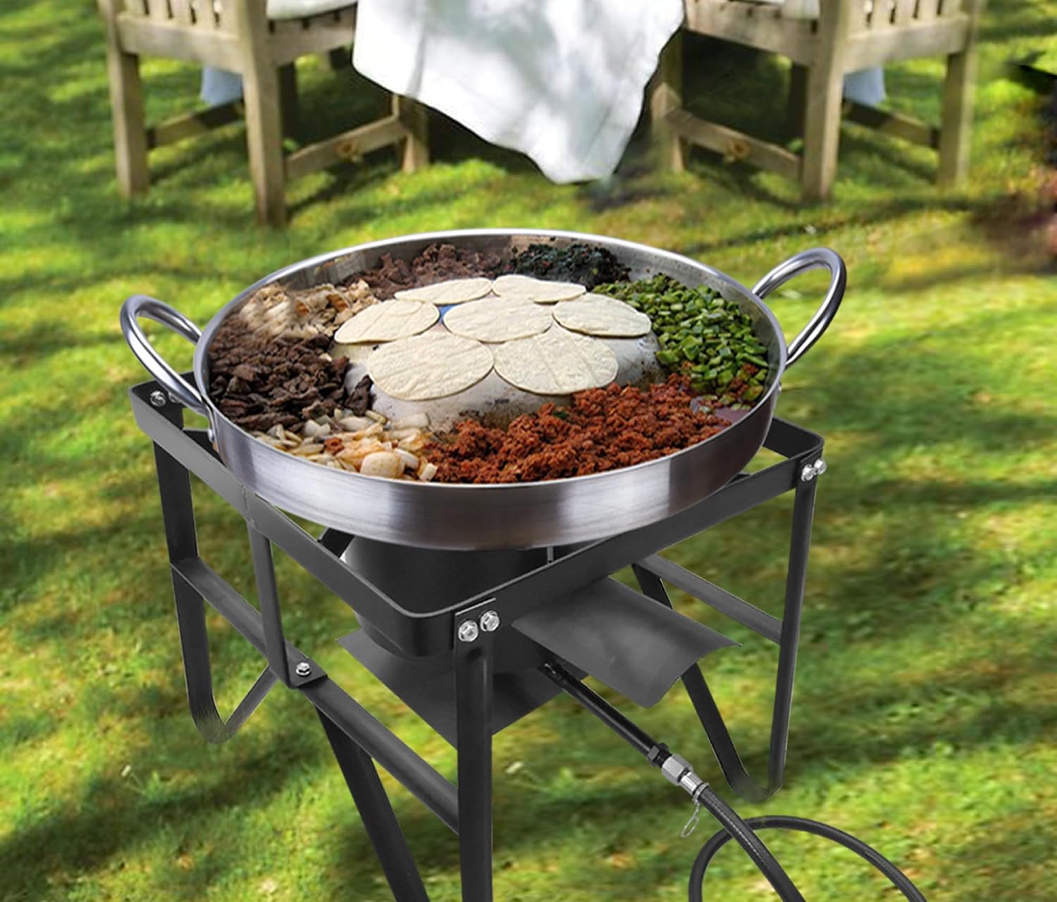 Bene Casa Stainless-Steel 22.4-inch Comal Pan, Belly Up, Rust Free Steel Convex Comal, Outdoor Cooking, Mexican Cuisine, Party Size, Comal,Pan and Serving Platter for Authentic Mexican, LARGE