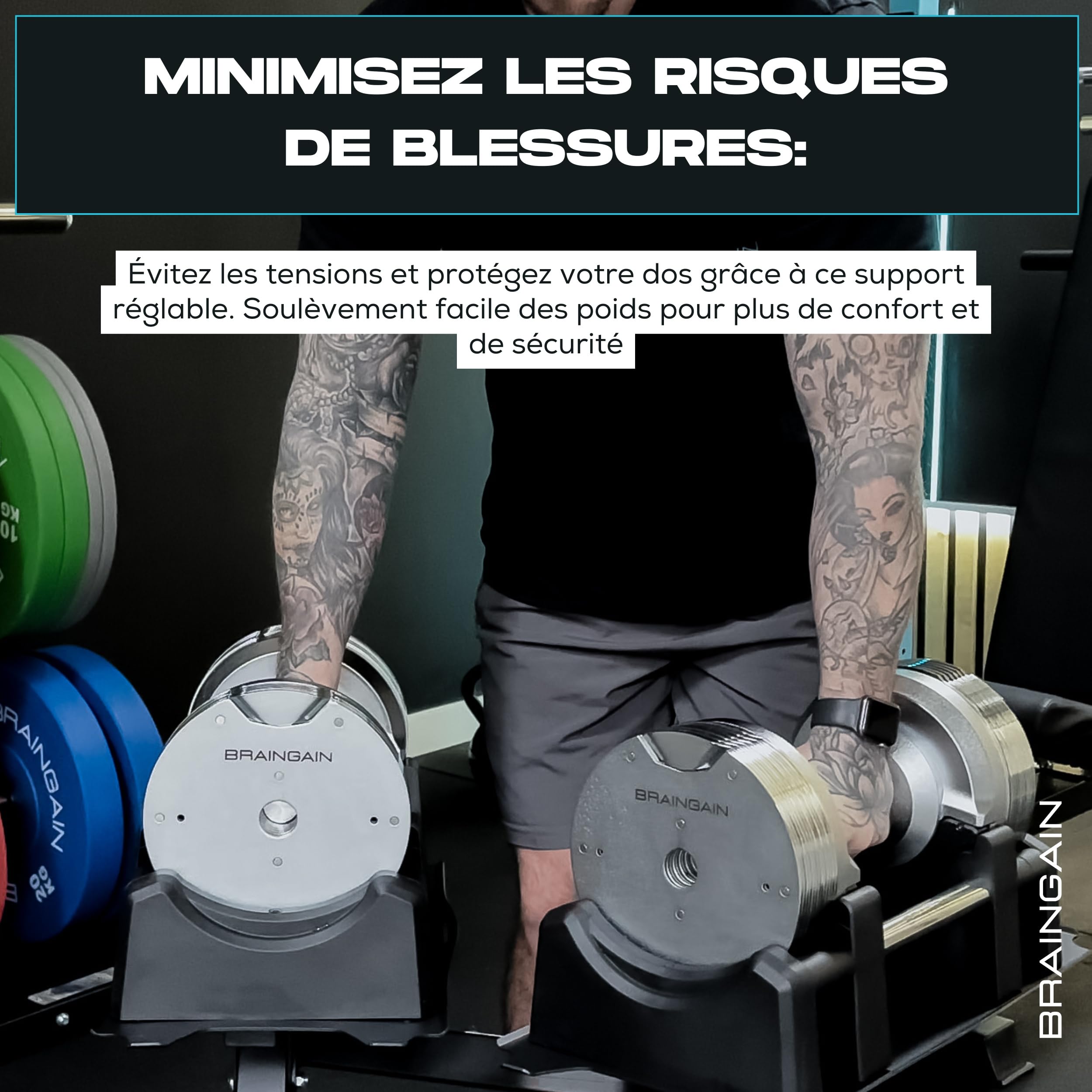 BRAINGAIN Rack de Rangement – Support pour Haltères Réglables (Compatible avec les haltères BRAINGAIN 20kg, 23,5kg, 32kg, 32,5kg, 41,5kg) Noir/Chromé