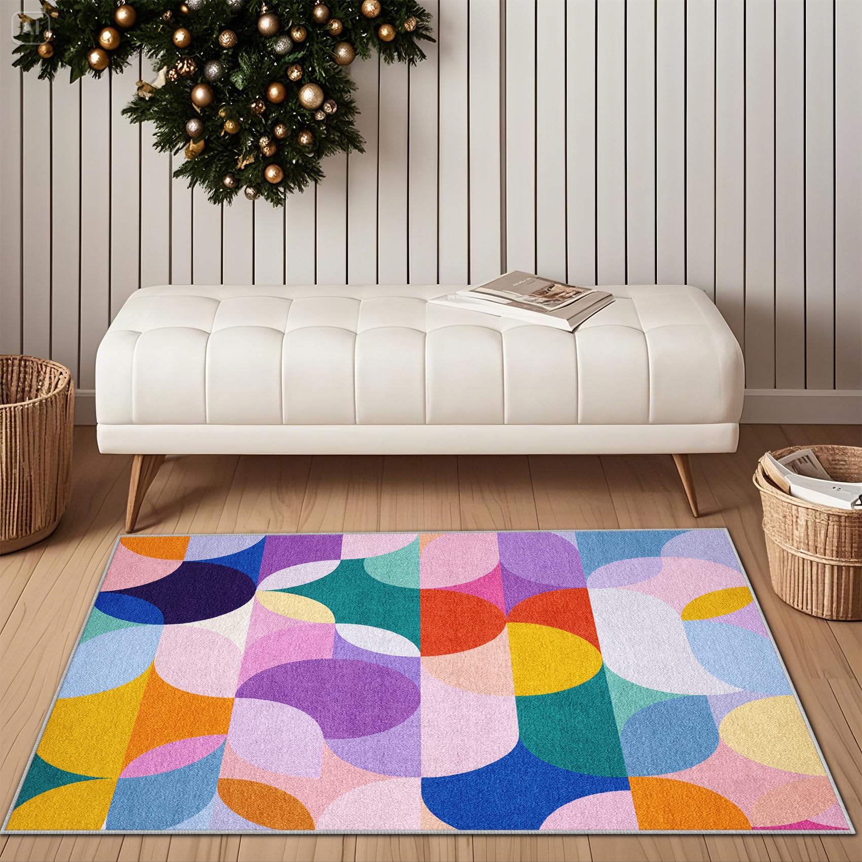Générique Lune Soleil Tapis Salon 240x340 - Motif Vague désert Bohème Tapis à Poils Courts Doux Antidérapant Grand - Lavable en Machine - pour Chambre à Coucher Cuisine Salle à Manger G9m24j90