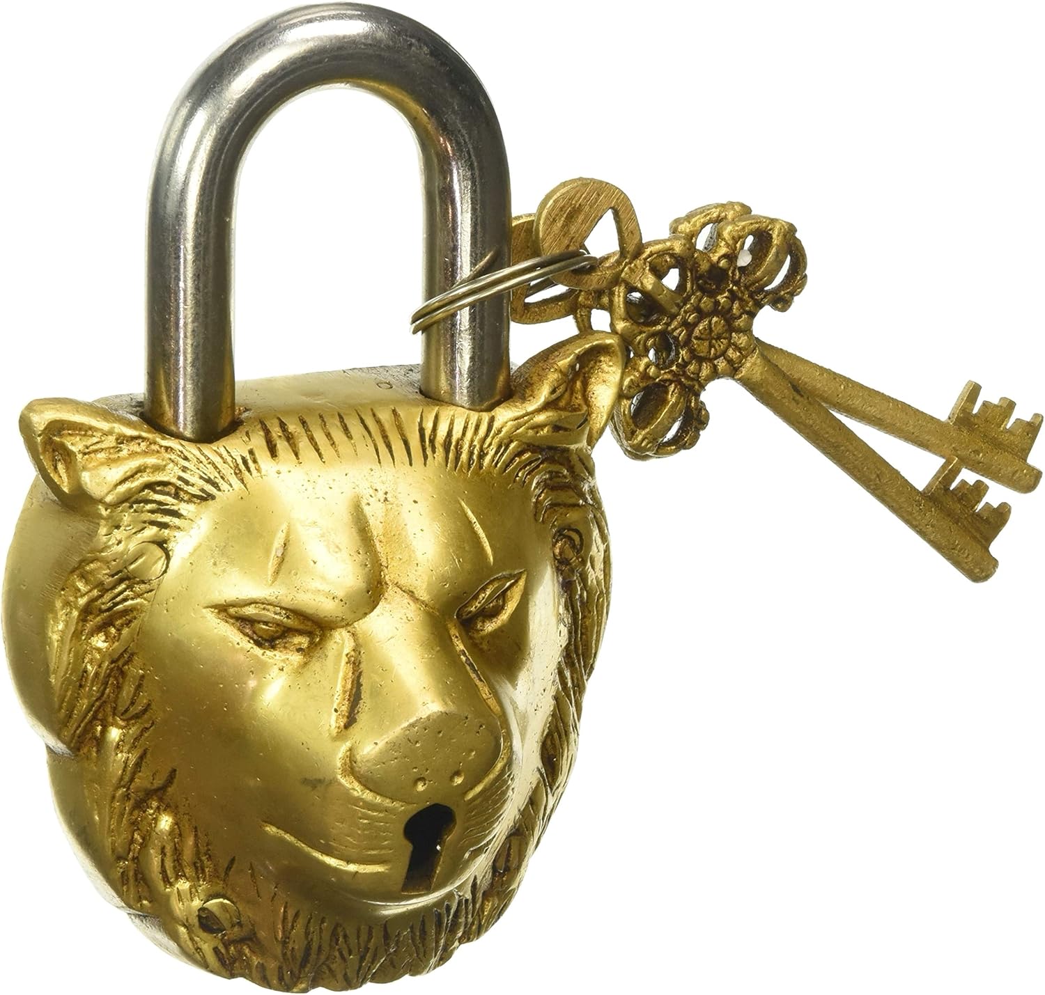 Purpledip Lion Shaped Brass Lock Antique Handcrafted Locks for Security (10004)