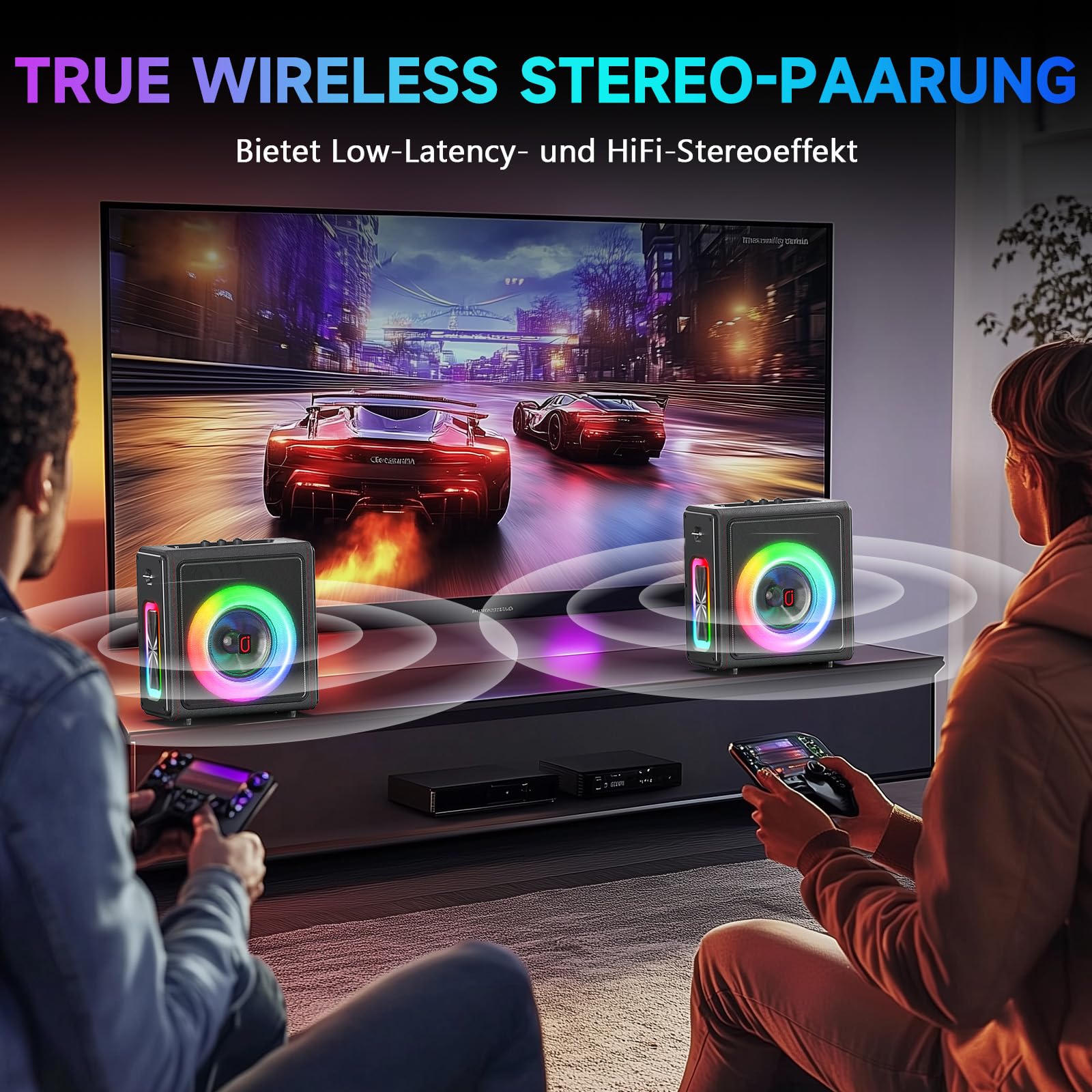 HWWR Karaoke maschine, Tragbarer Bluetooth 5.3 Lautsprecher, Karaoke Anlage mit 3 mikrofonen, 300W Vintage Leder PA Anlage mit Tonhöhenkorrektur, Unterstützung für TV/TWS/TF-Karte/USB/AUX/Live (3MICS)
